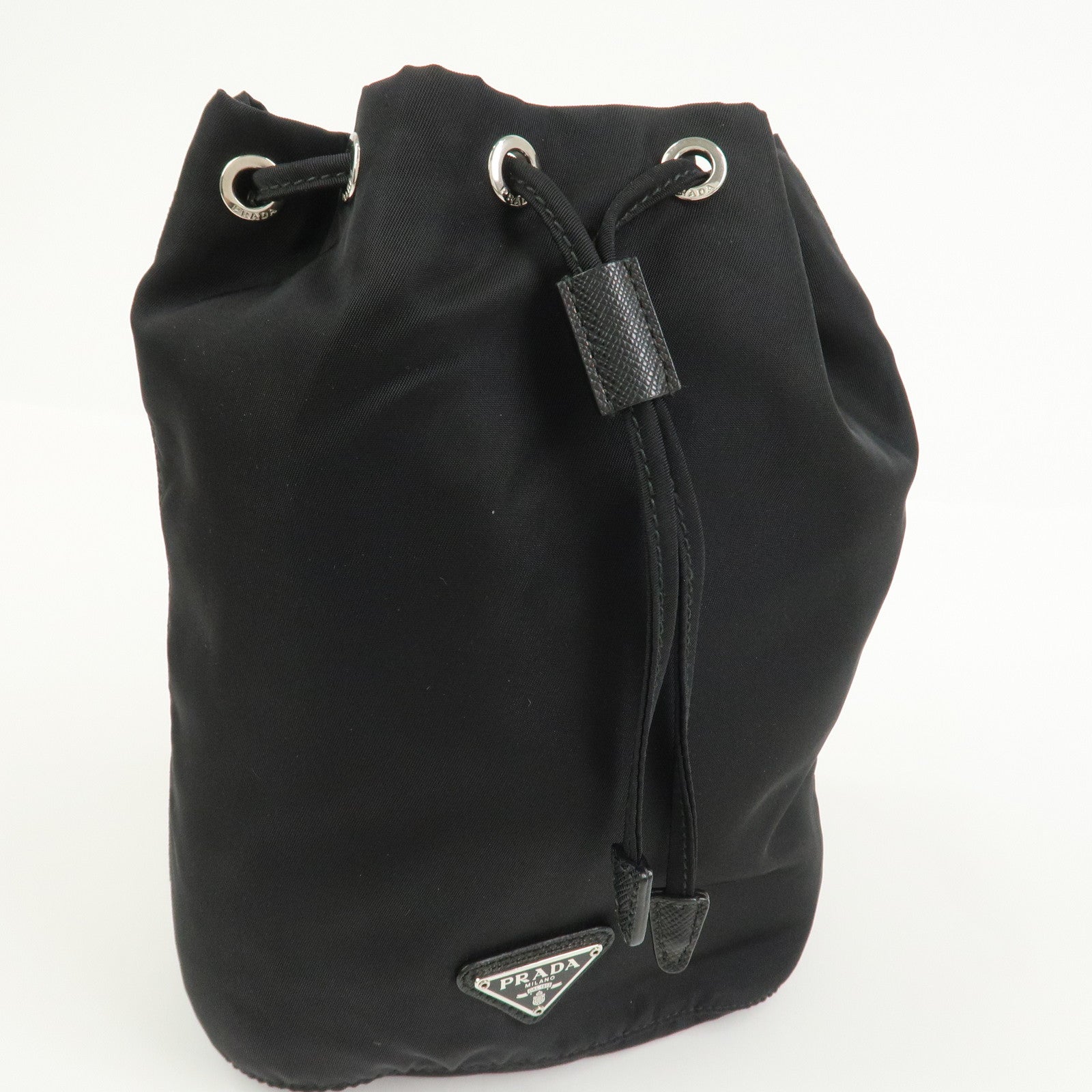 PRADA Nylon Saffiano Leather Cosmetic Makeup Pouch Black 1NA369
