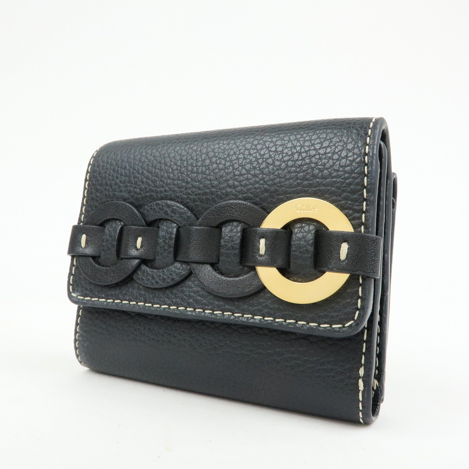 Chloe Darryl Leather Tri-fold Compact Wallet Black