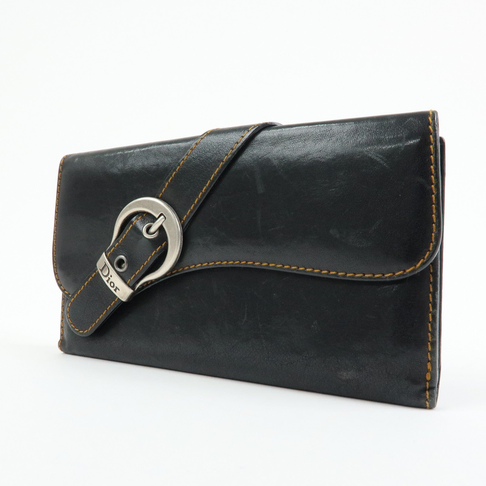 Christian Dior Gaucho Leather Long Wallet Belt Black