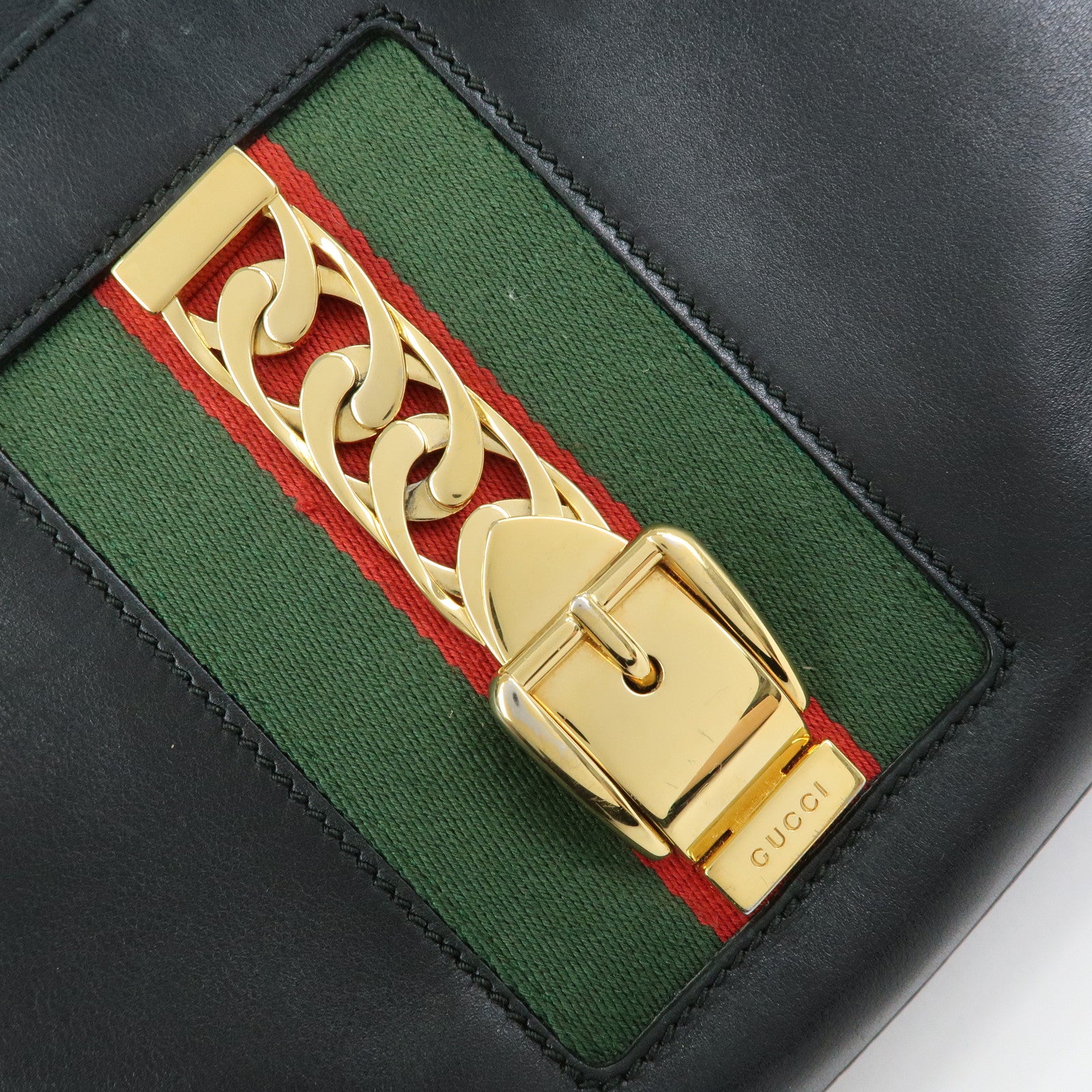 GUCCI Sylvie Sherry Canvas Leather 2Way Shoulder Bag Black 460331