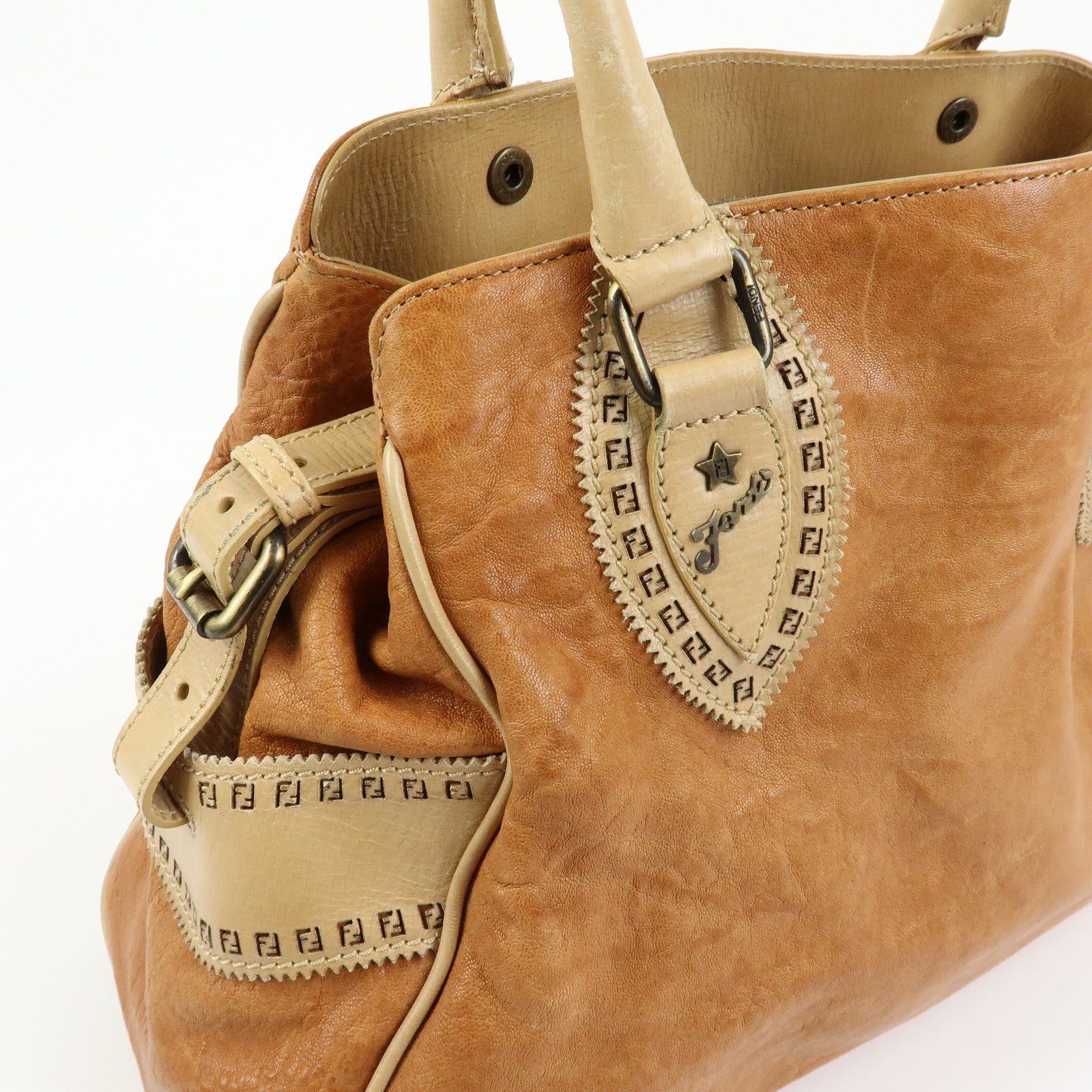 FENDI Ethnico Leather Tote Bag Shoulder Bag Light Brown 8BN162