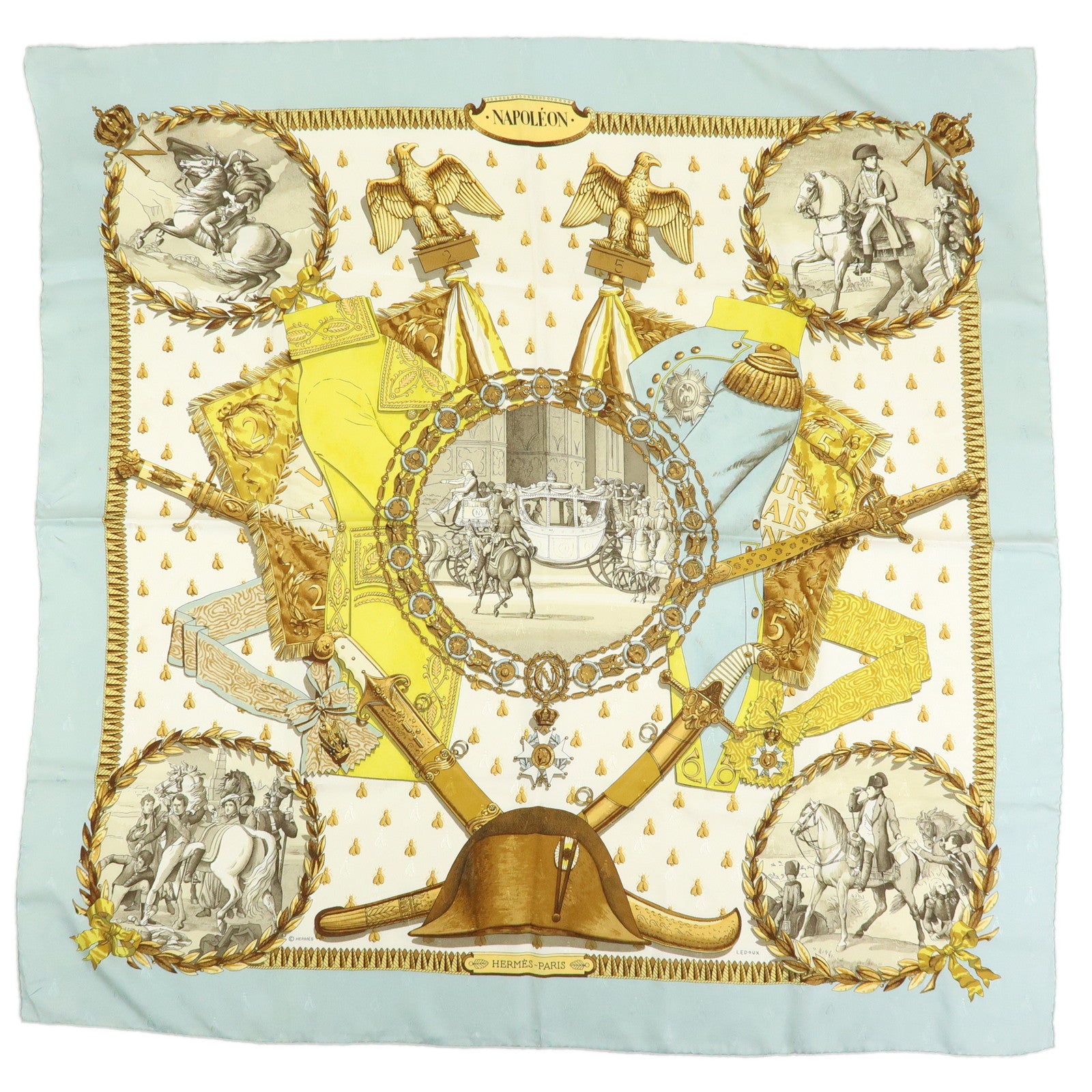 HERMES Carre 90 Silk 100% Scarf NAPOLEON Gold Yellow