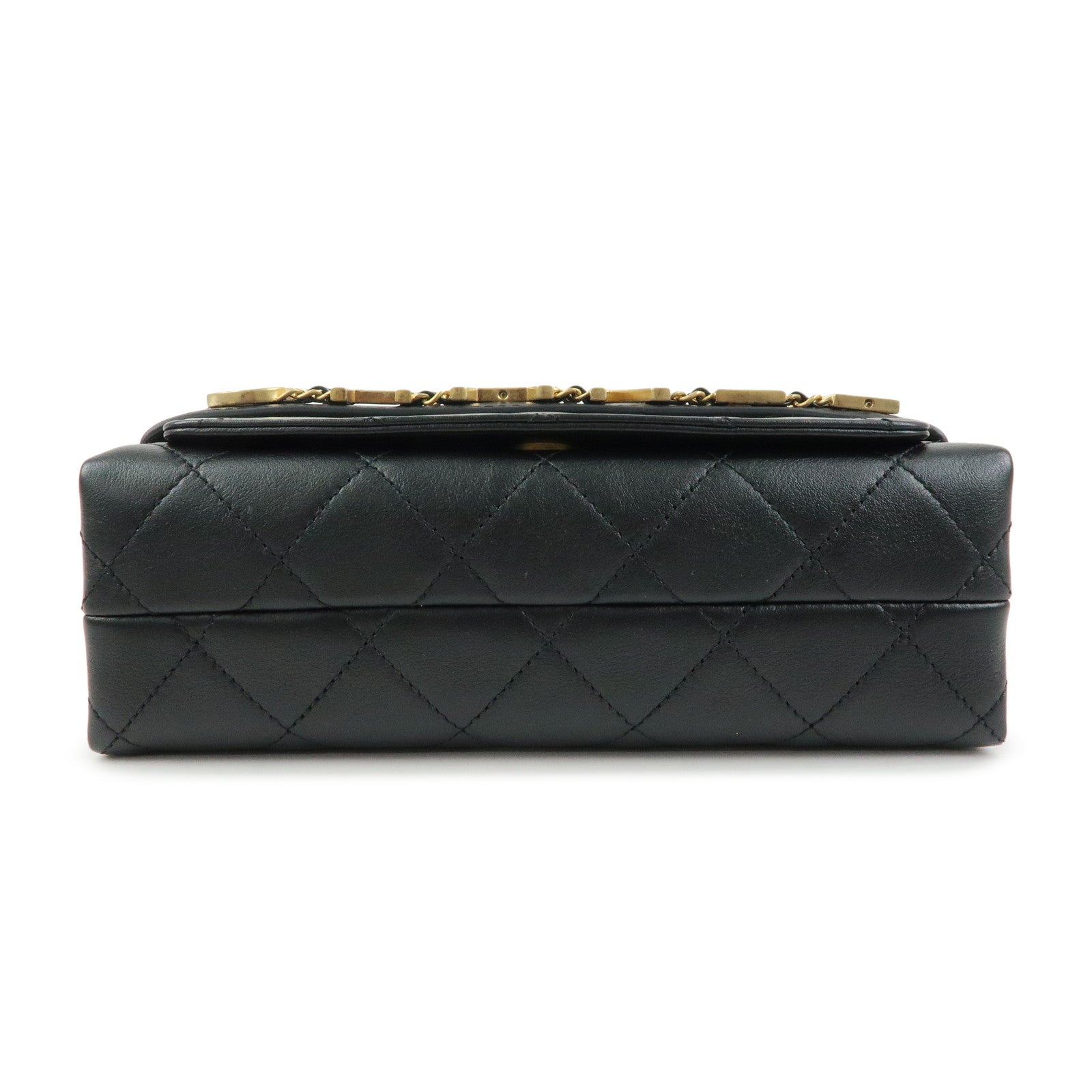 CHANEL Mini Matelasse Lamb Skin Logo Flap Chain Shoulder Bag Black