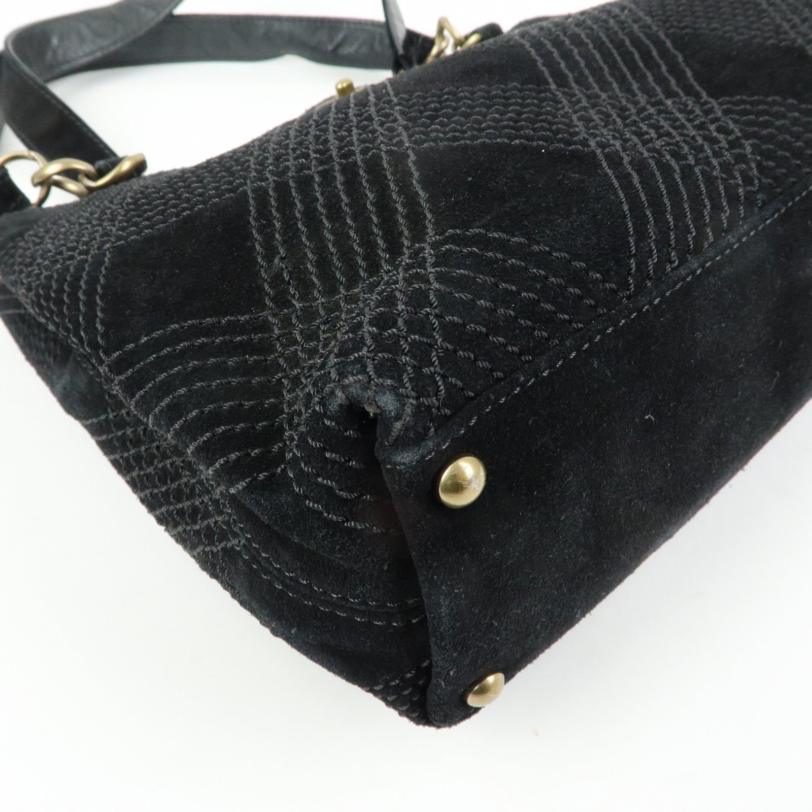 CHANEL COCO Mark Wild Stitch Suede Lamb Skin Tote Bag Black