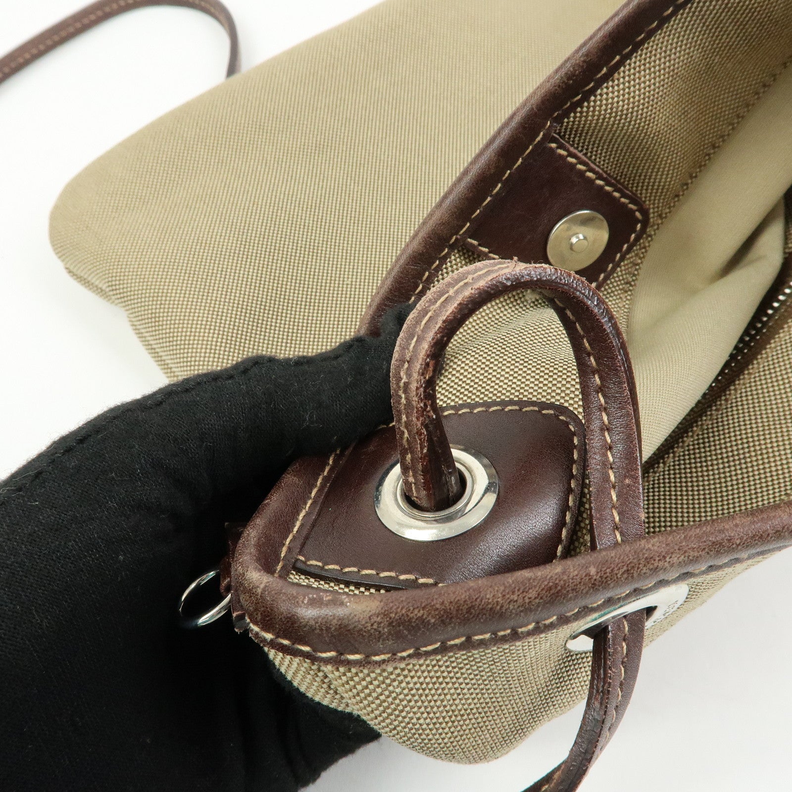 PRADA Logo Jacquard Leather Shoulder Crossbody Bag Brown BT0551