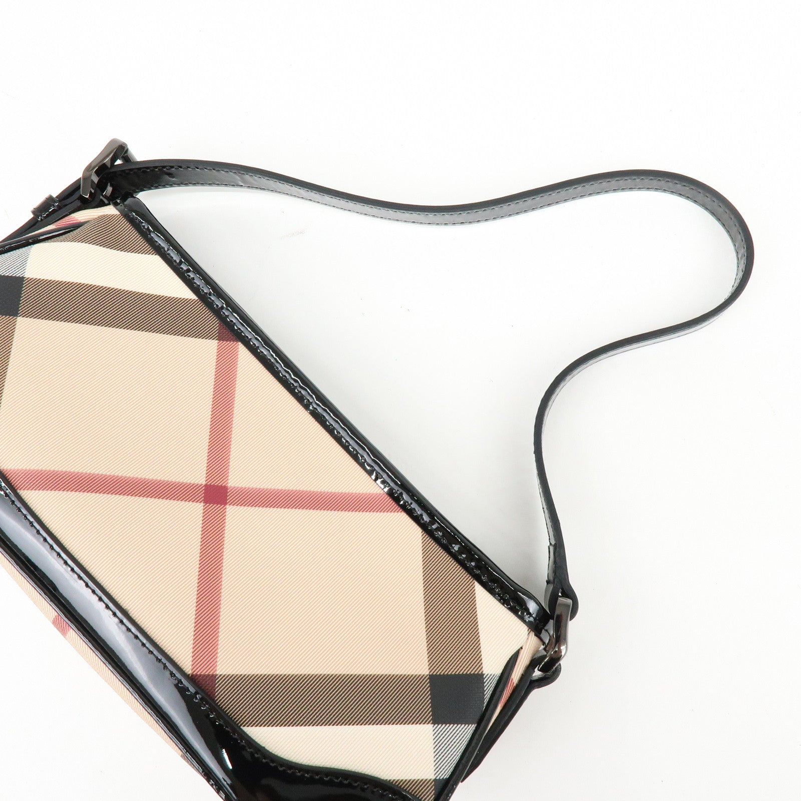BURBERRY Nova Plaid PVC Patent Leather Hand Bag Beige Black