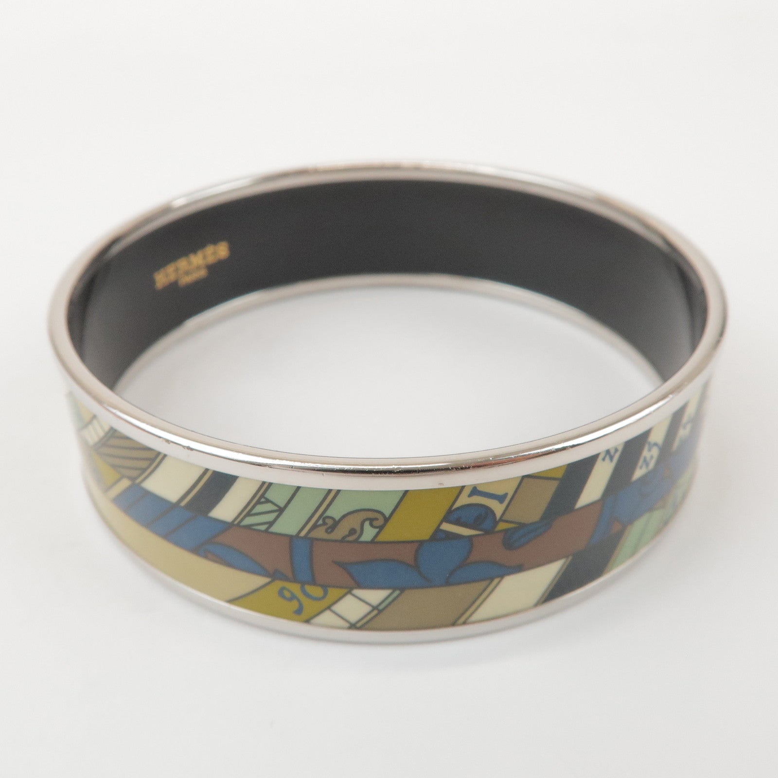 HERMES Email GM Bangle Plated Bracelet Khaki Ivory Navy