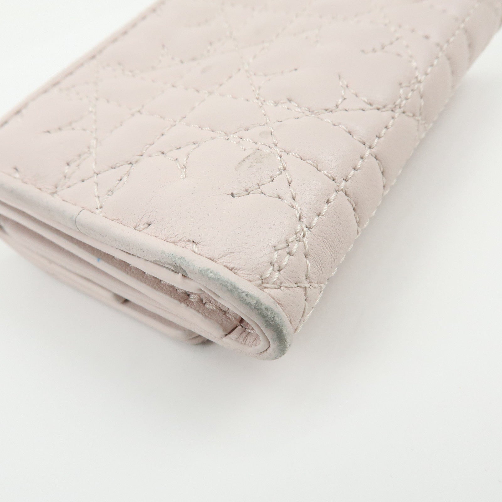Christian Dior Cannage Leather Tri-fold Compact Wallet Light Pink