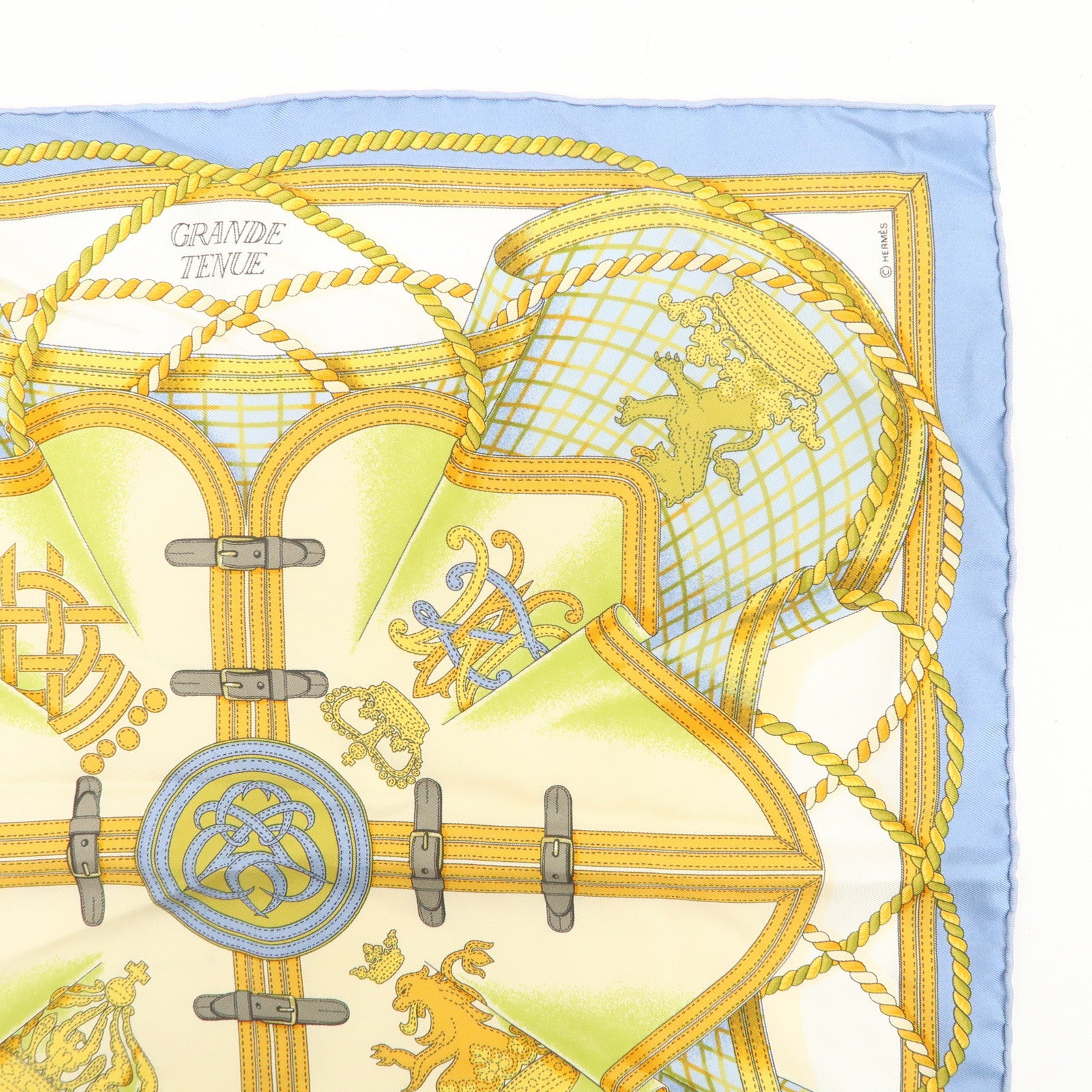 HERMES Carre 40 Silk 100% Scarf GRANDE TENU Blue Yellow