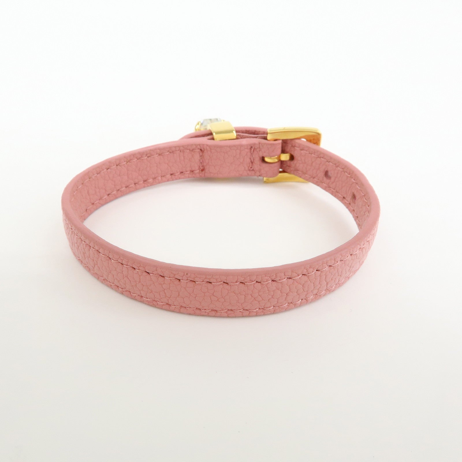 MIU MIU Leather Metal Rhinestone Bracelet Pink Gold 5IB253