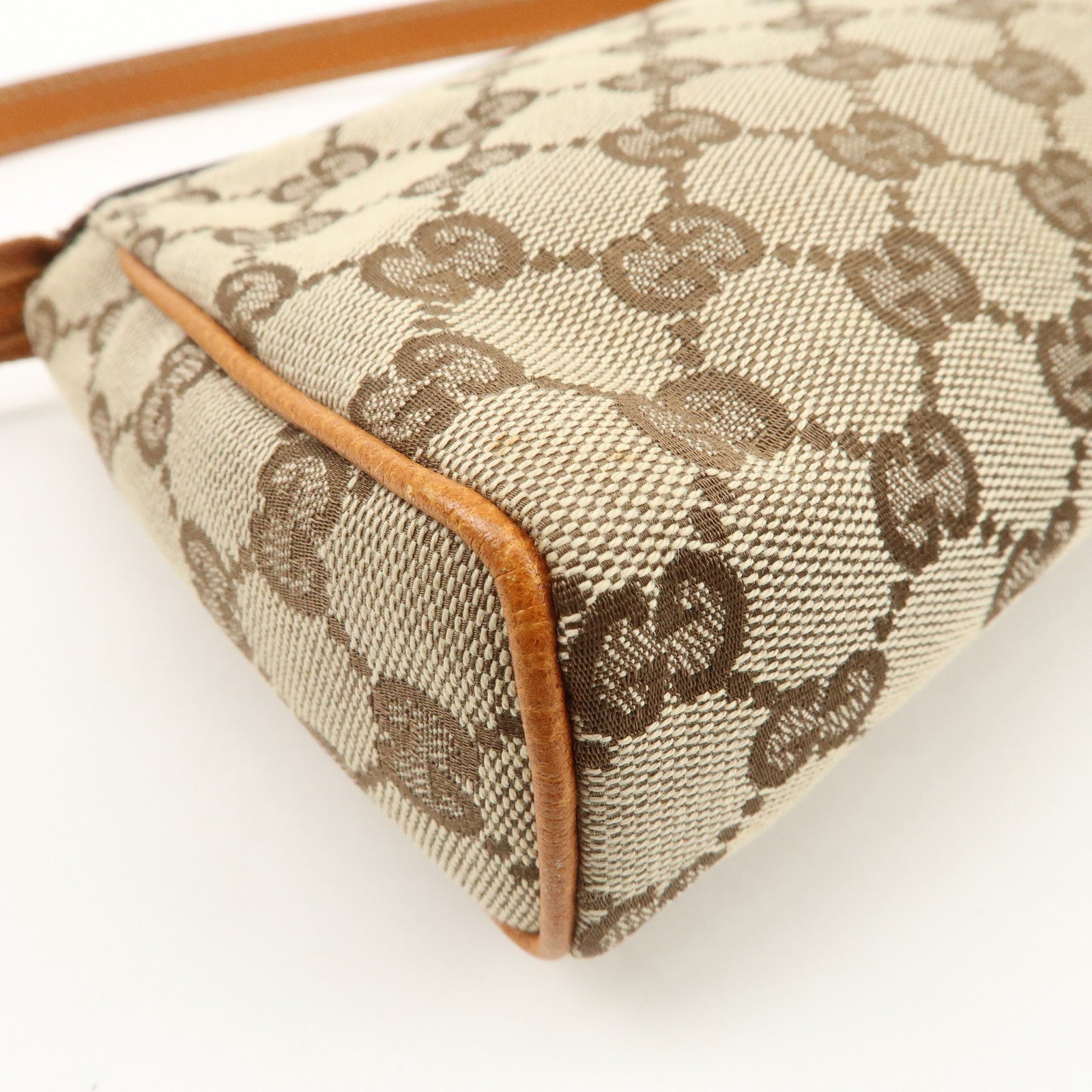 GUCCI Abbey GG Canvas Leather Hand Bag Pouch Beige Brown 145750