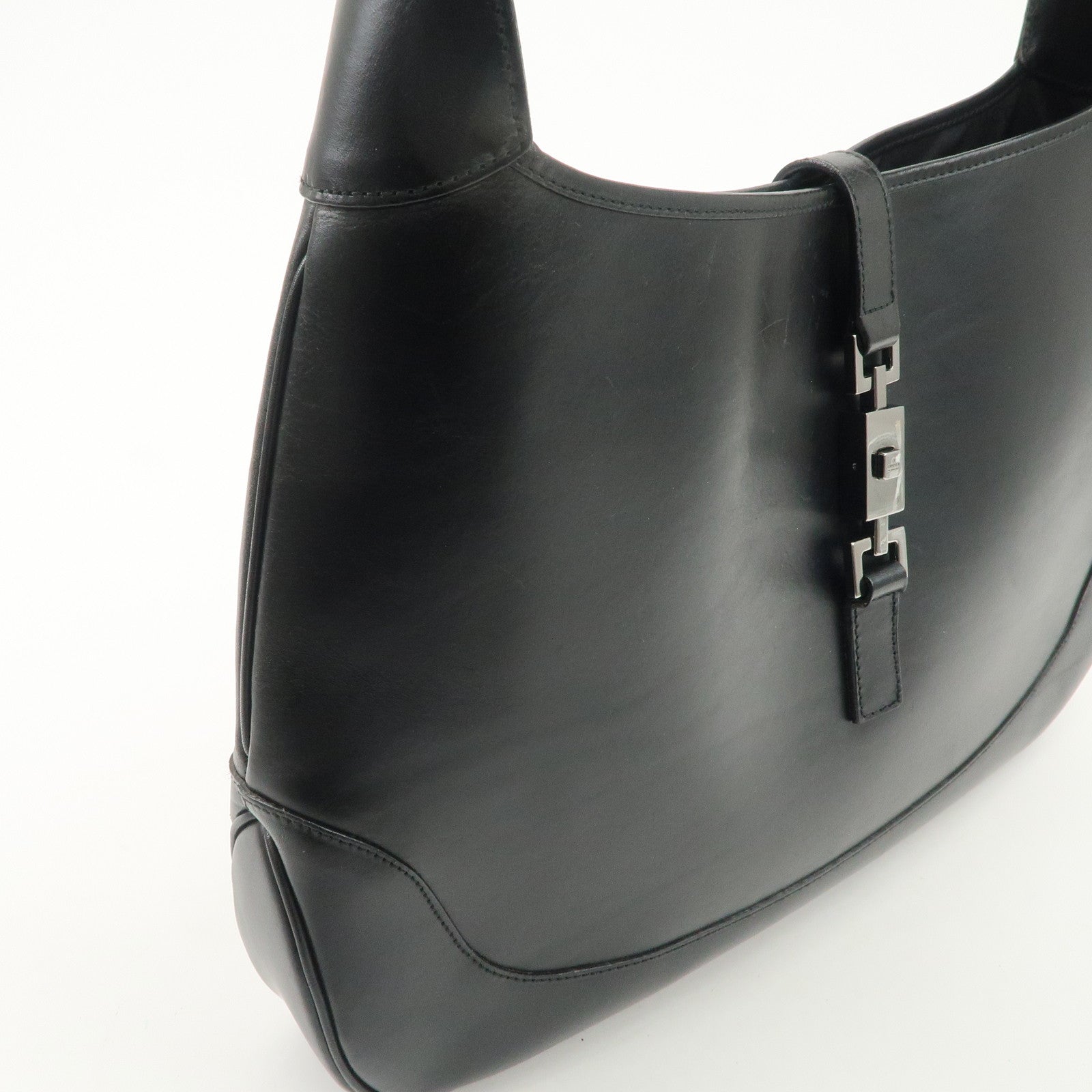 GUCCI Jackie Leather Shoulder Bag Hand Bag Black Silver Hardware 001.3346 Used