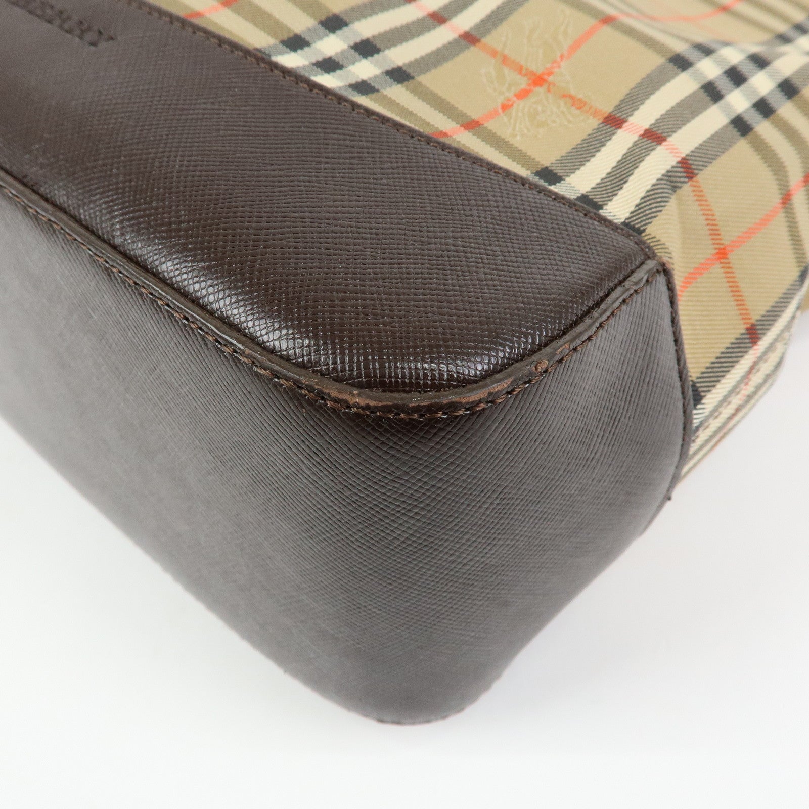 BURBERRY Nova Plaid Canvas Leather Tote Bag Shoulder Bag Beige