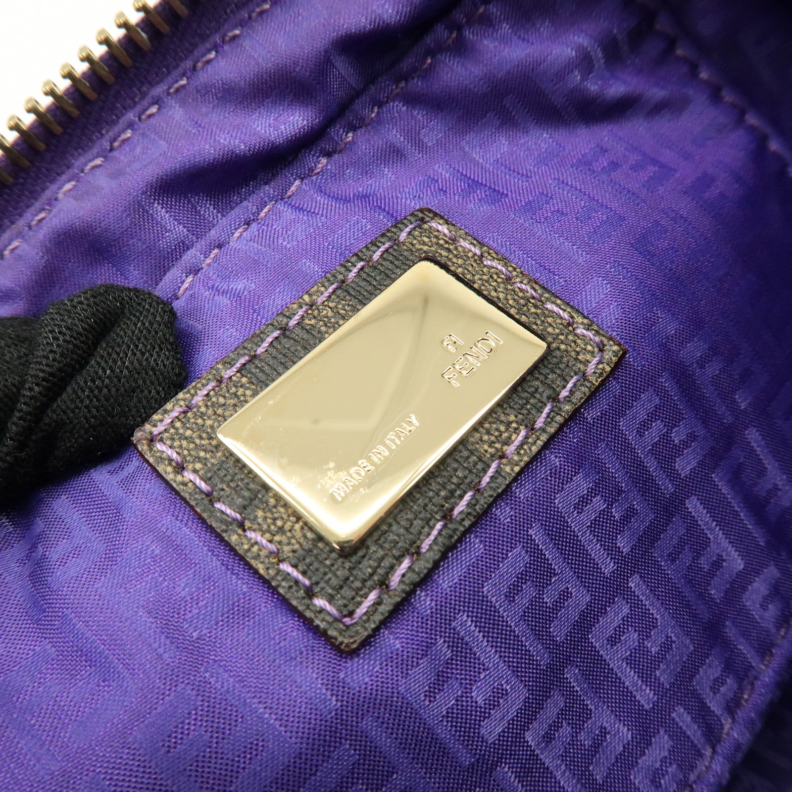 FENDI Zucca Print PVC Chain Accessory Pouch Brown Purple 8BR592