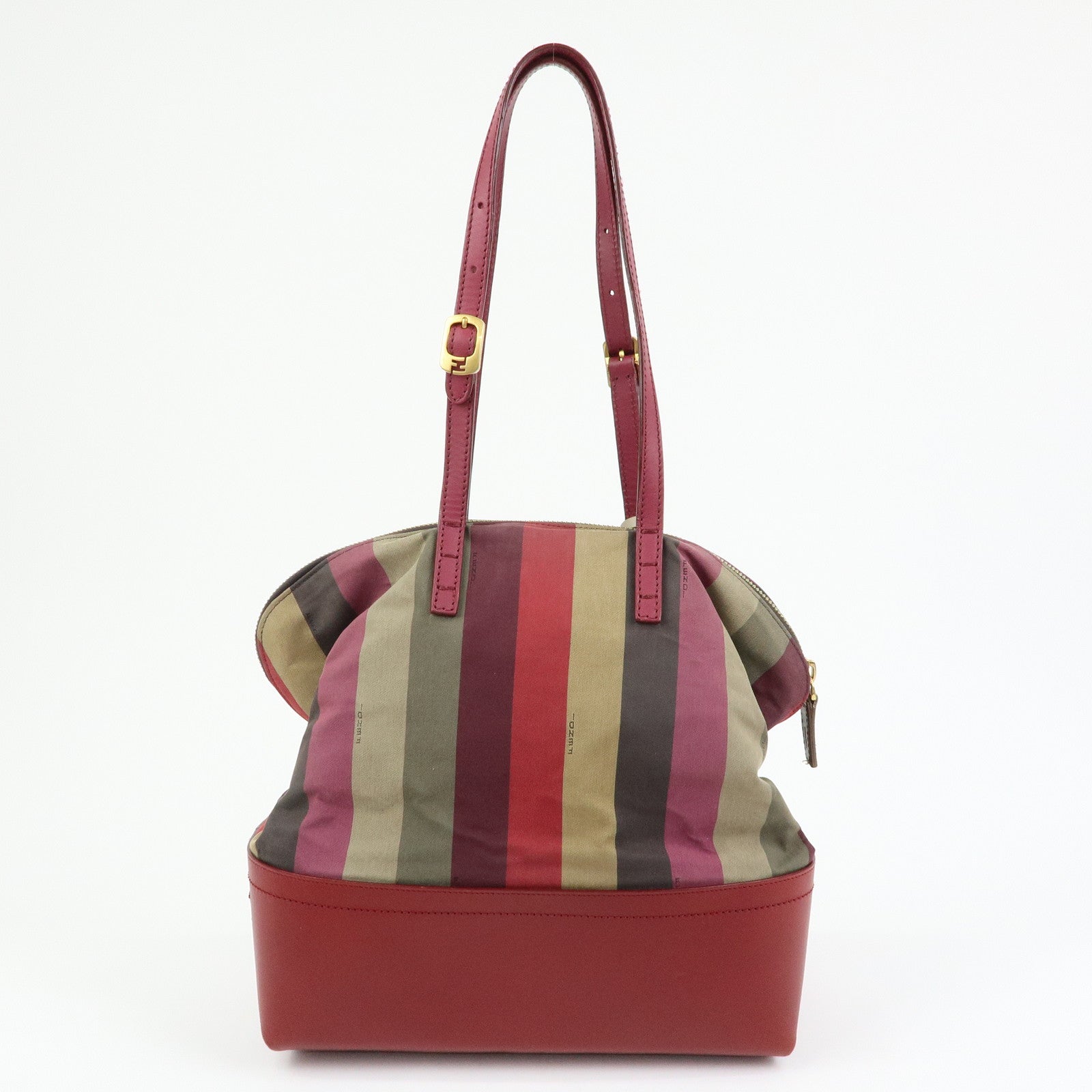 FENDI Chameleon Pequin Canvas Leather Shoulder Bag Tote Bag 8BN232