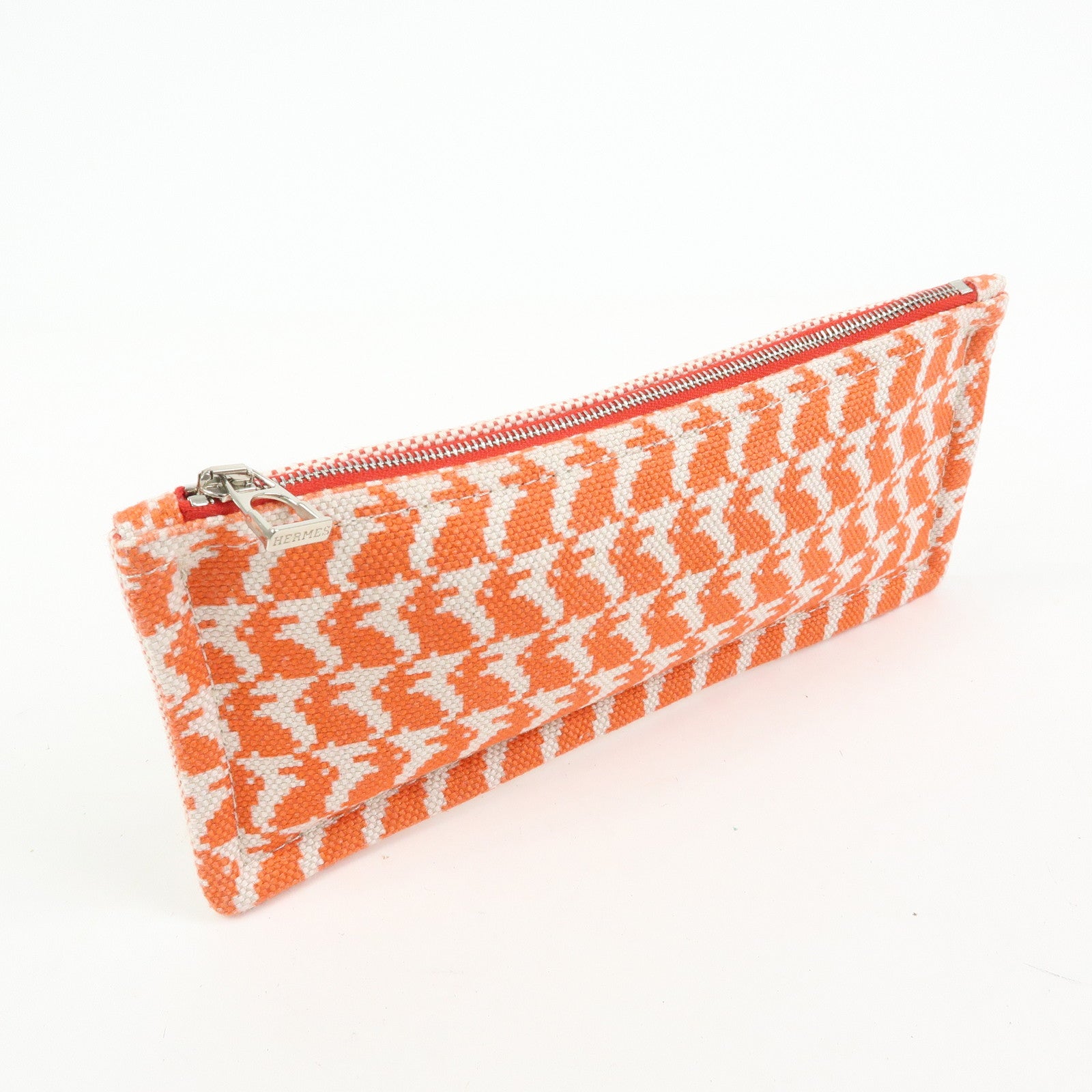 HERMES Ecole PM Cotton Flat Pouch Animaux Pixel Orange Red