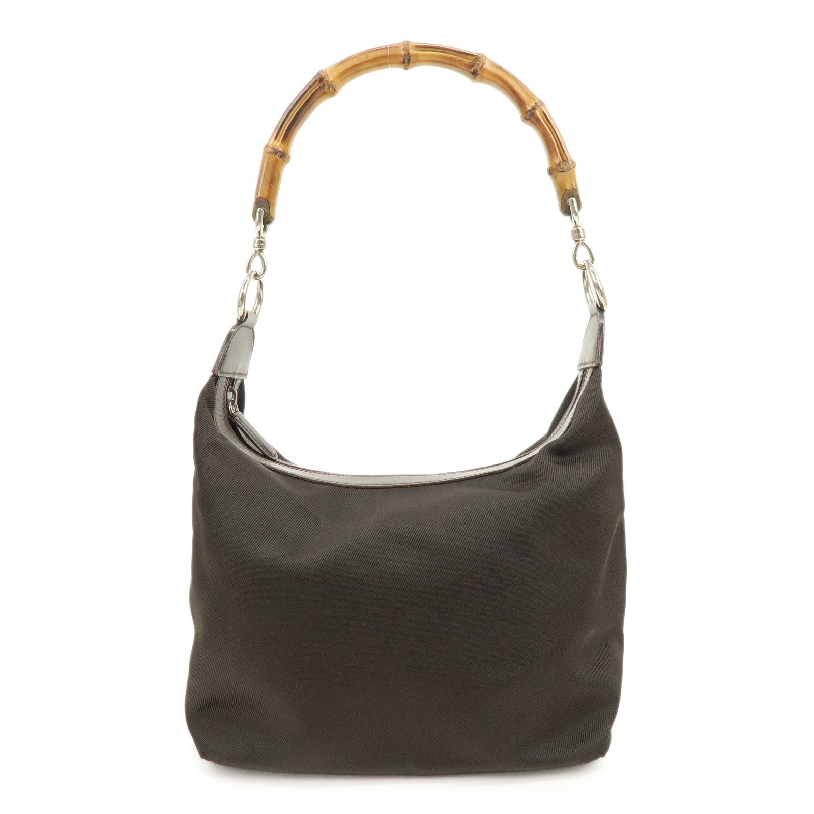 GUCCI Bamboo Nylon Leather Shoulder Bag Hand Bag Brown 000・2214