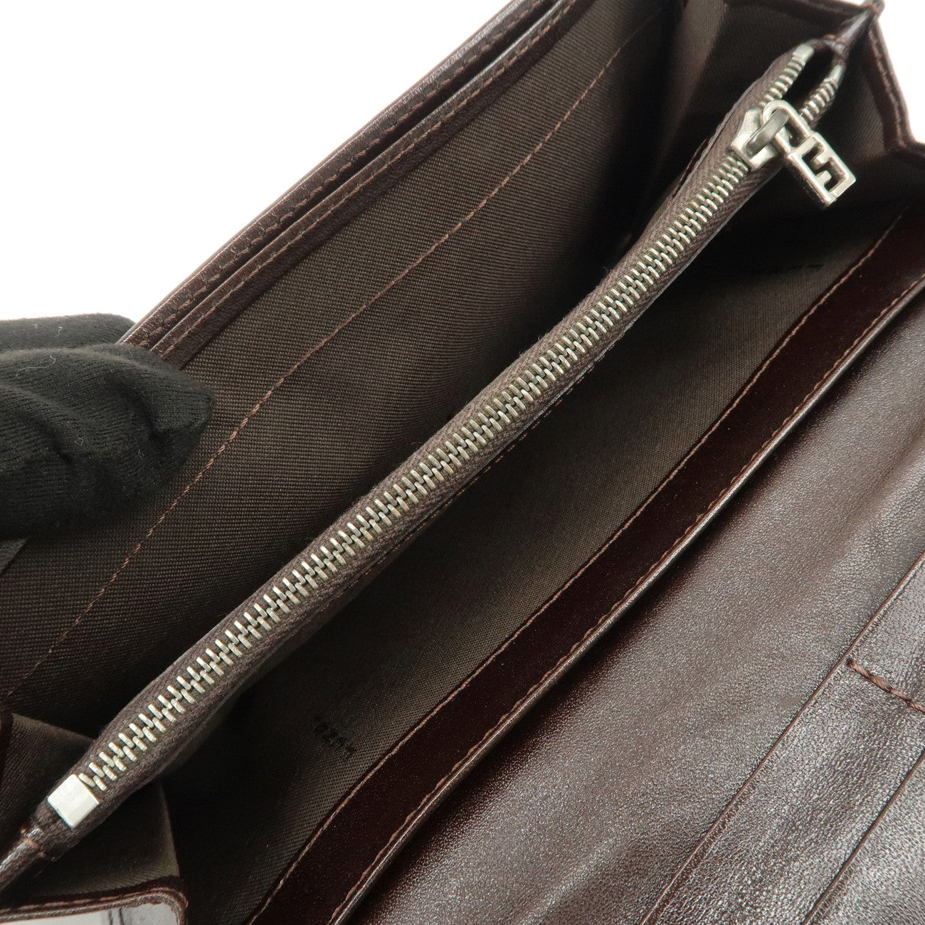FENDI Zucca Canvas Leather Bi-Fold Long Wallet Brown 30851