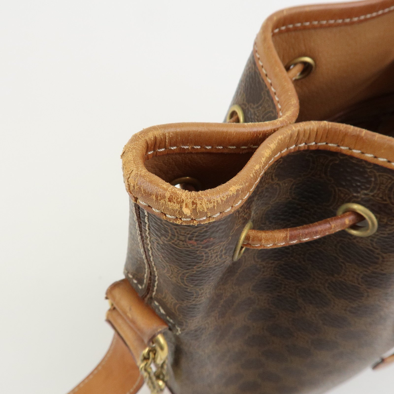 CELINE Macadam PVC Canvas Leather Shoulder Bag Crossbody Bag Brown