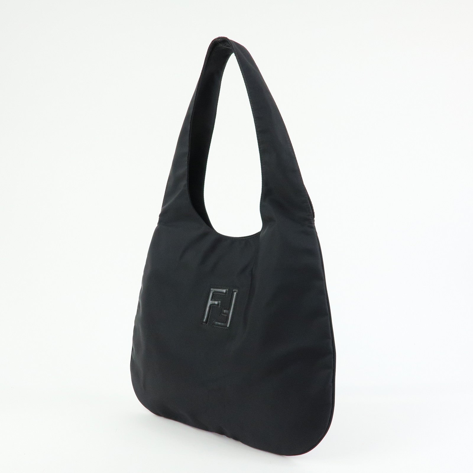 FENDI FF Logo Nylon Leather Shoulder Bag Tote Bag Black 19・B 15062