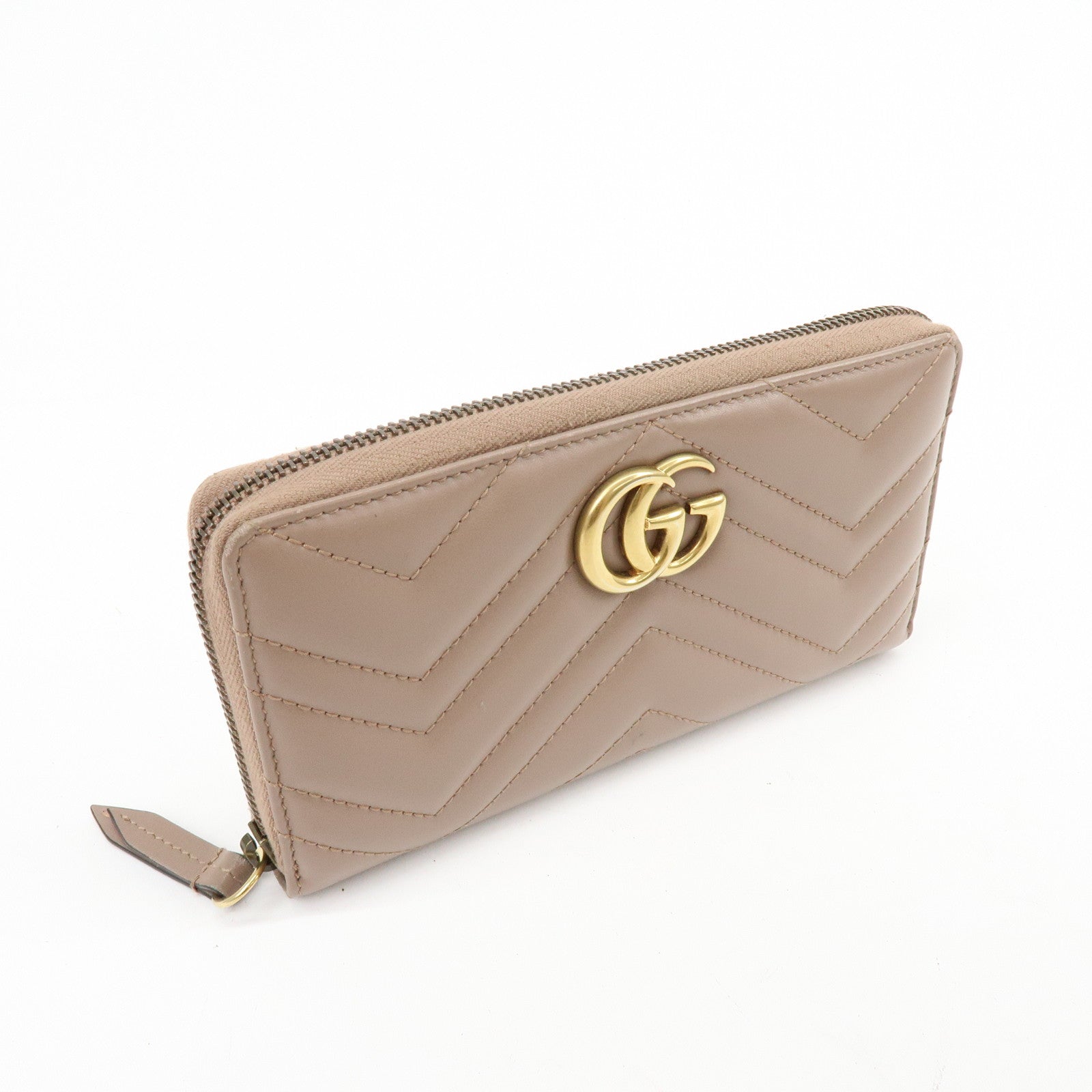 GUCCI GG Marmont Chevron Leather Long Wallet Beige 443123
