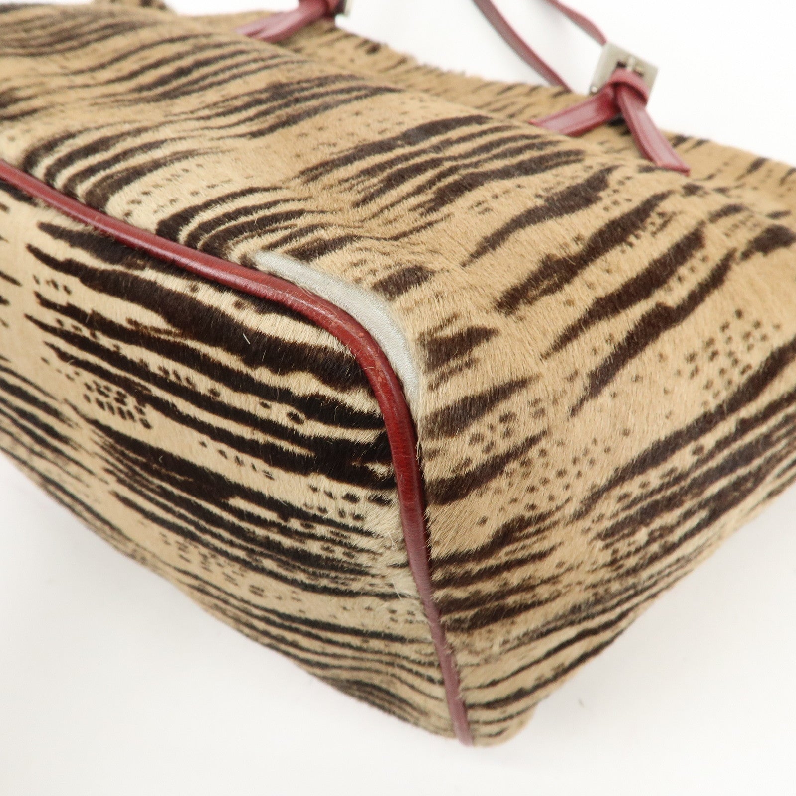 FENDI Calf Hair Leather Tote Bag Hand Bag Beige Red 26634