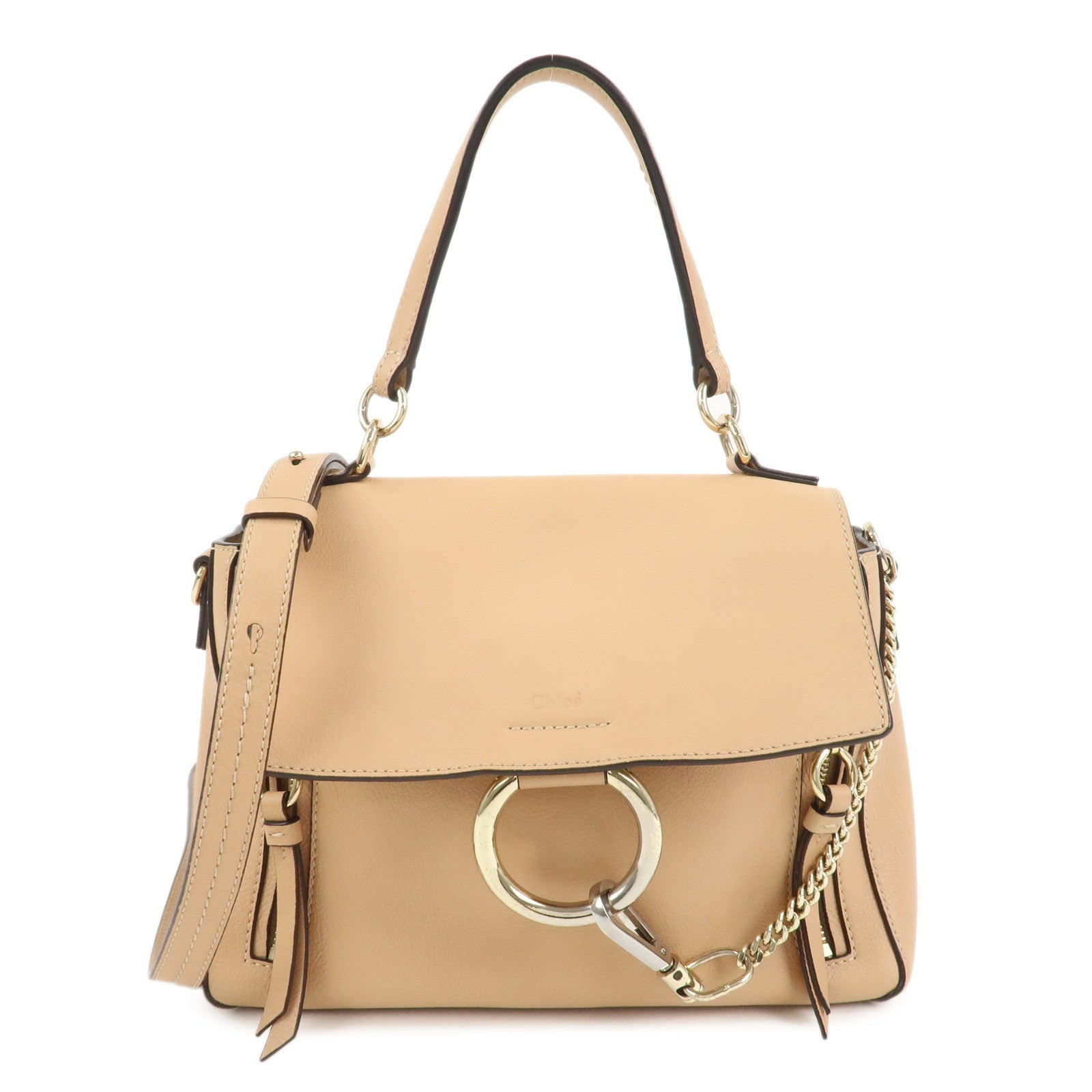 Chloe FAYE Leather Suede Hand Bag Pink Beige Gold