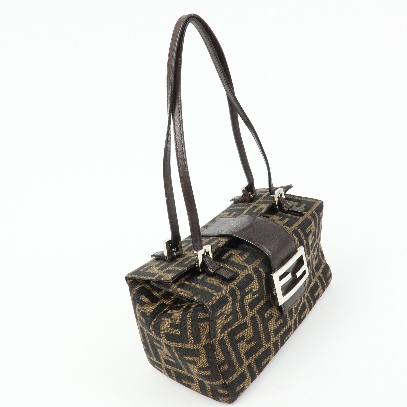 FENDI ZUCCA Canvas Leather Hand Bag Shoulder Bag Brown