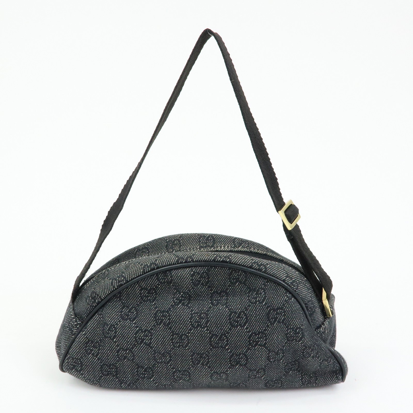 GUCCI Half Moon GG Denim Shoulder Bag Hand Bag Black 90781