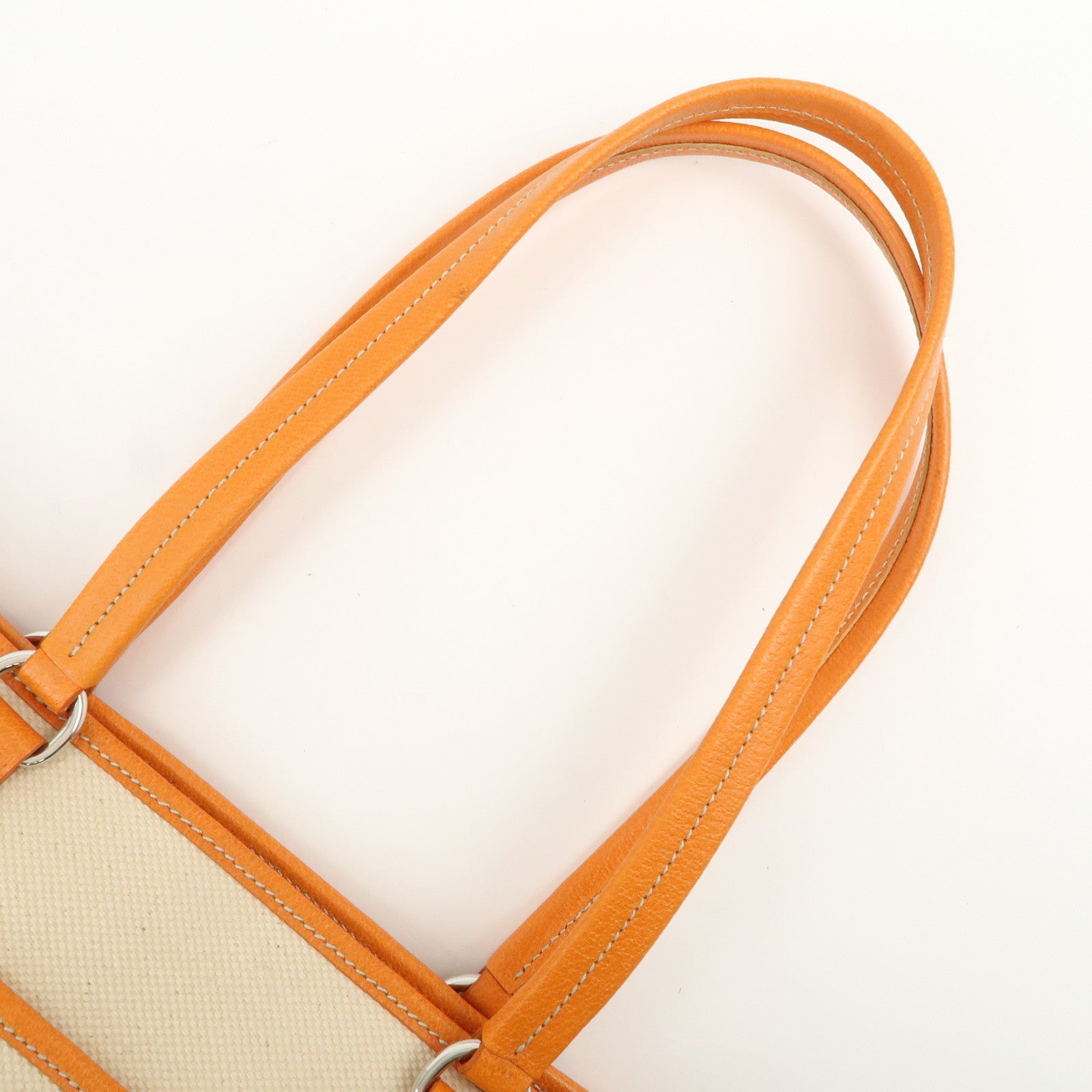 PRADA Triangle Logo Canvas Leather Tote Bag Natural Orange BR2920