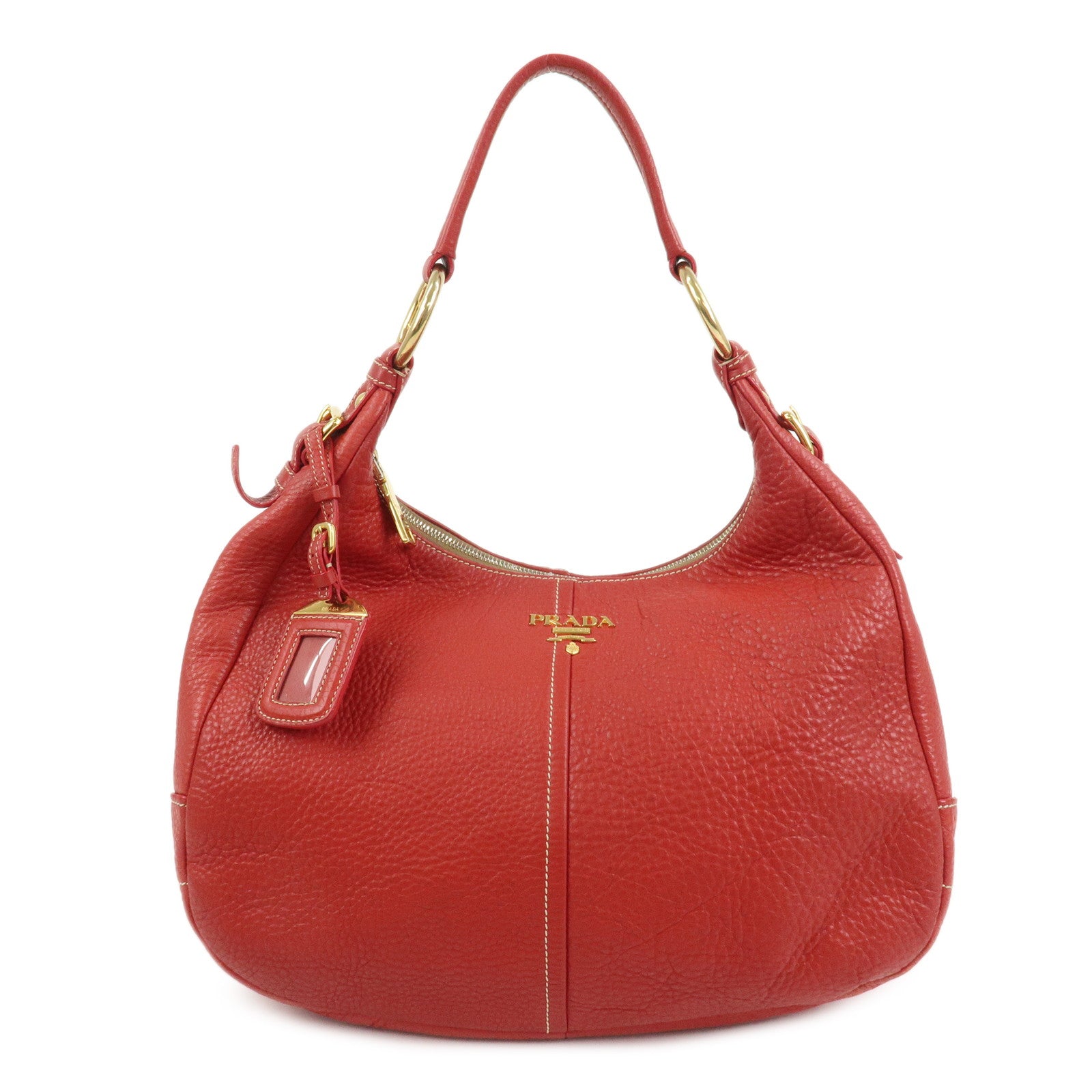 PRADA Logo Leather Shoulder Bag Hand Bag Red BR4373