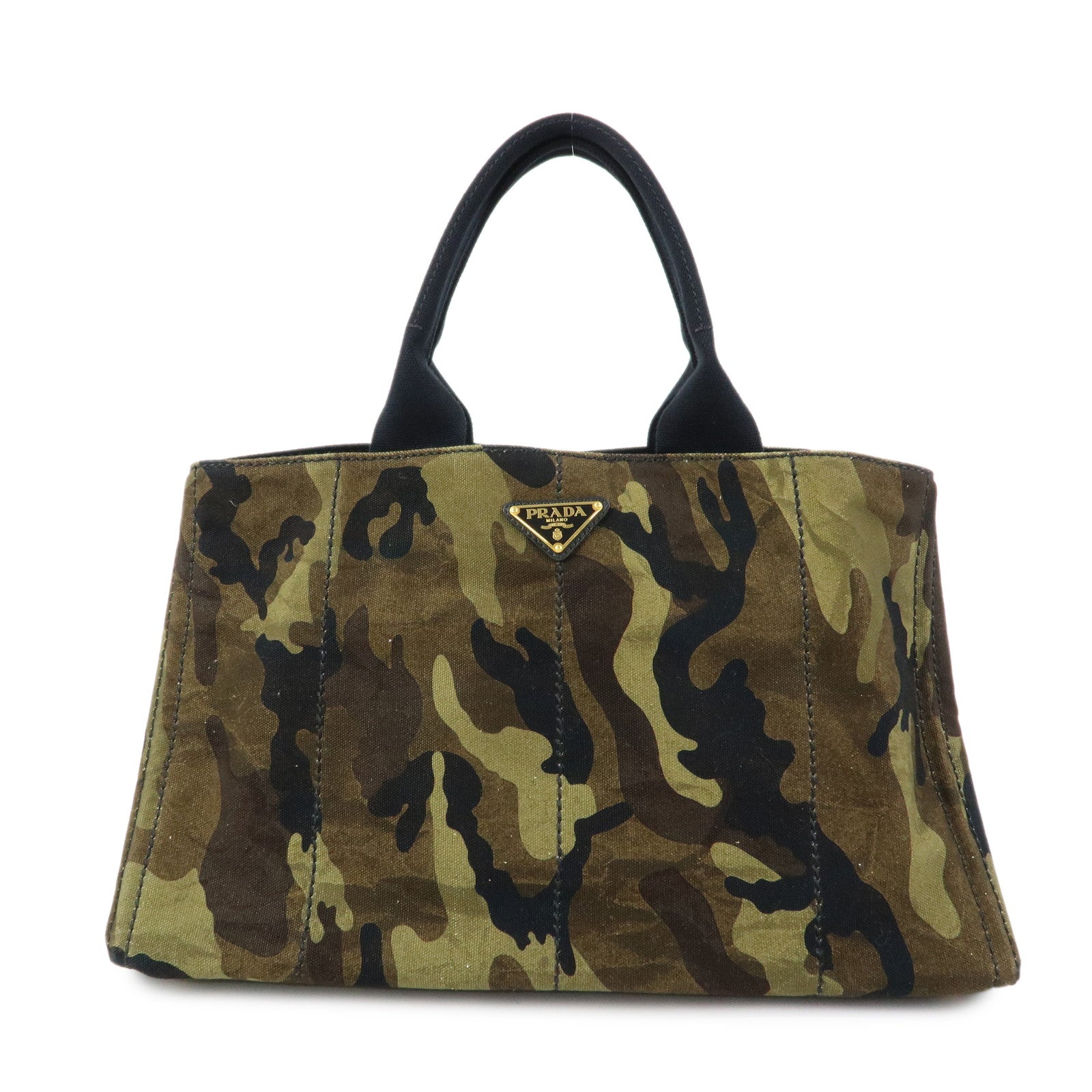 PRADA Triangle Logo Canapa Large Canvas Tote Bag Camouflage B1872B