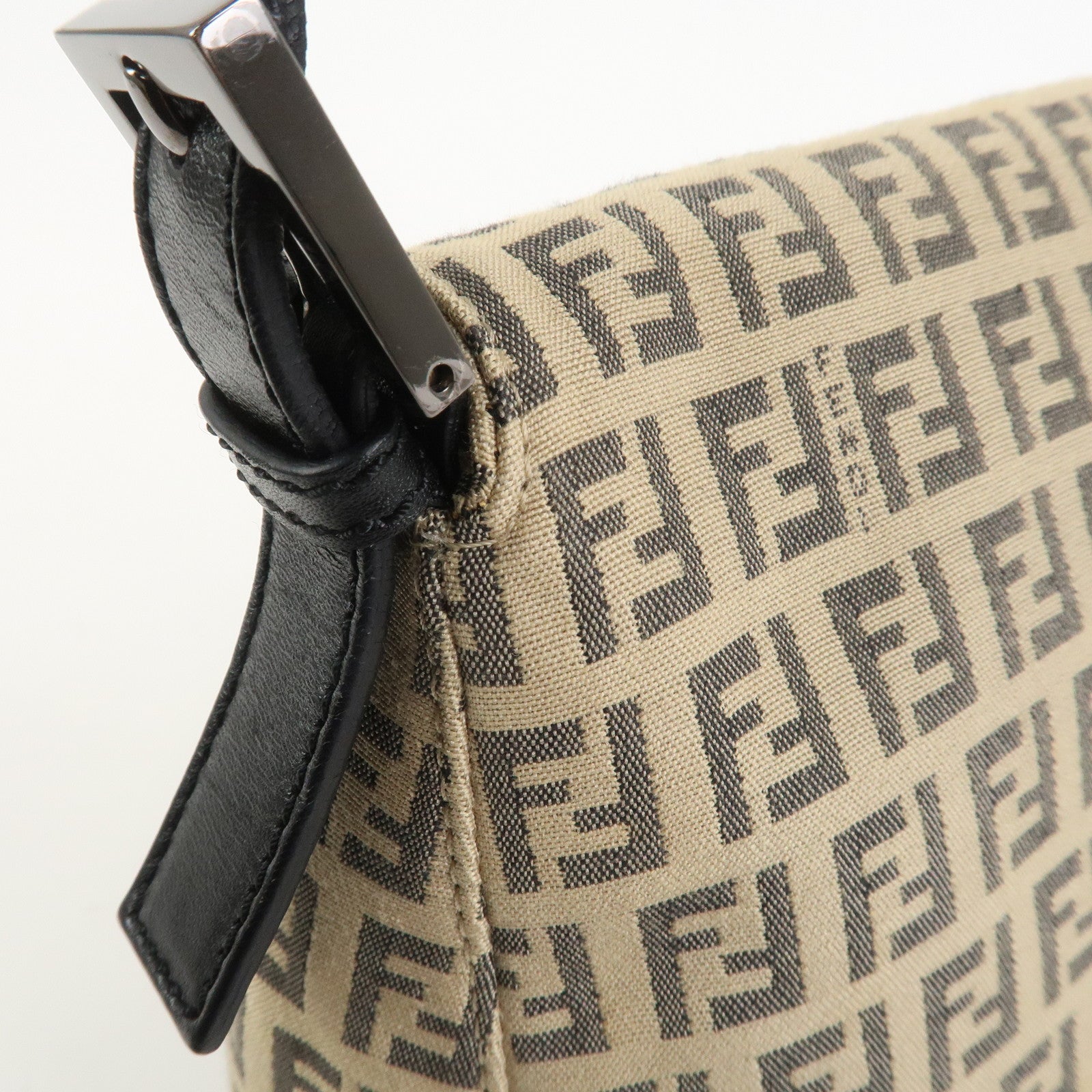 FENDI Zucchino Mamma Baguette Canvas Leather Shoulder Bag 8BR001