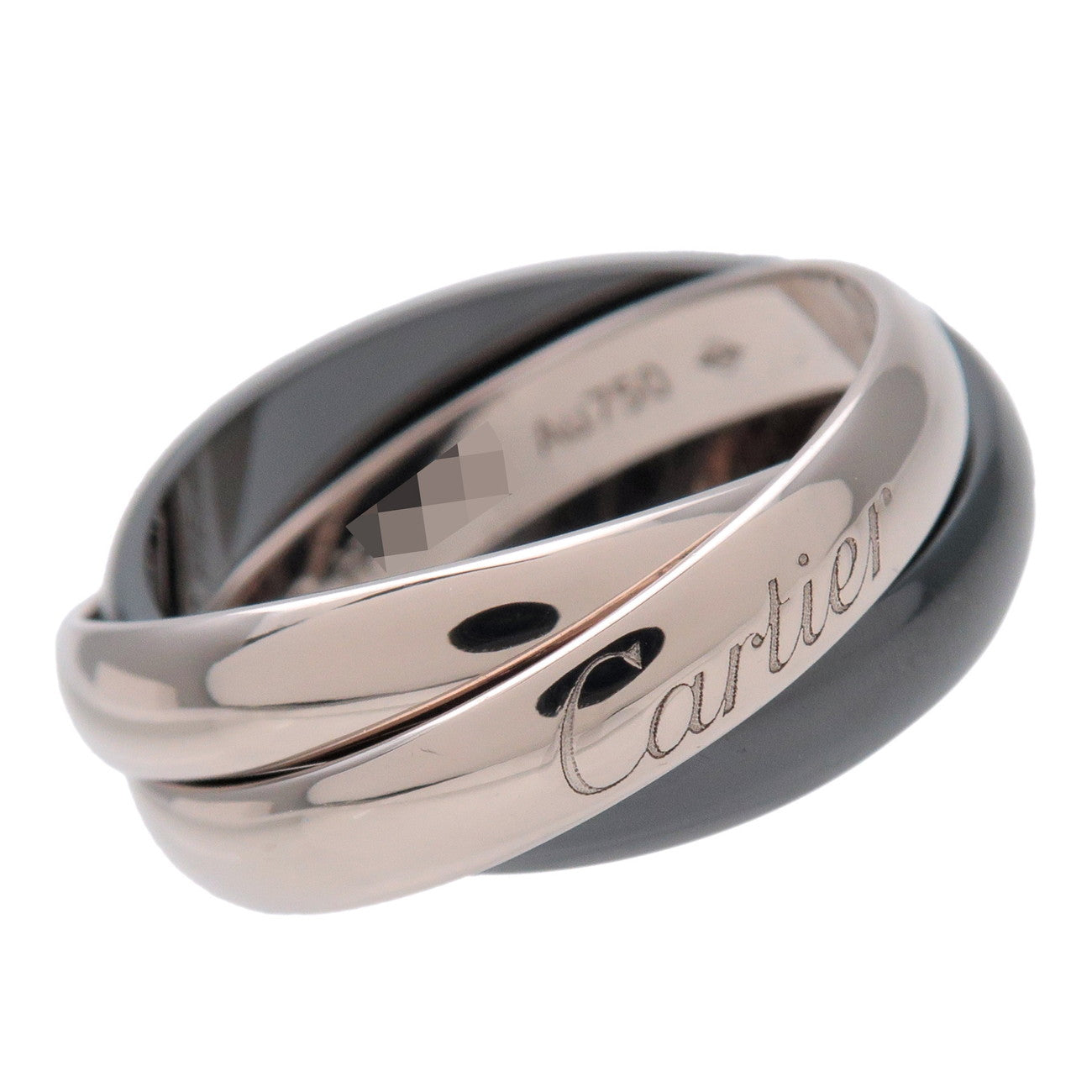 Cartier Trinity Ring MM Black Ceramic K18WG White Gold #49 US5