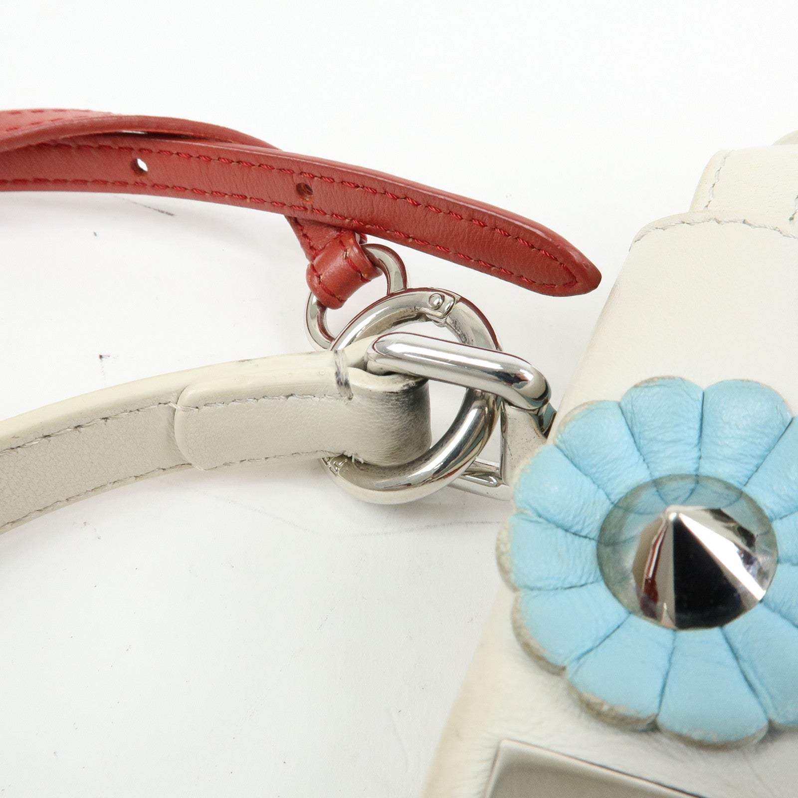 FENDI Peekaboo Mini 2Way Shoulder Bag Hand Bag Flower Ivory 8BN244
