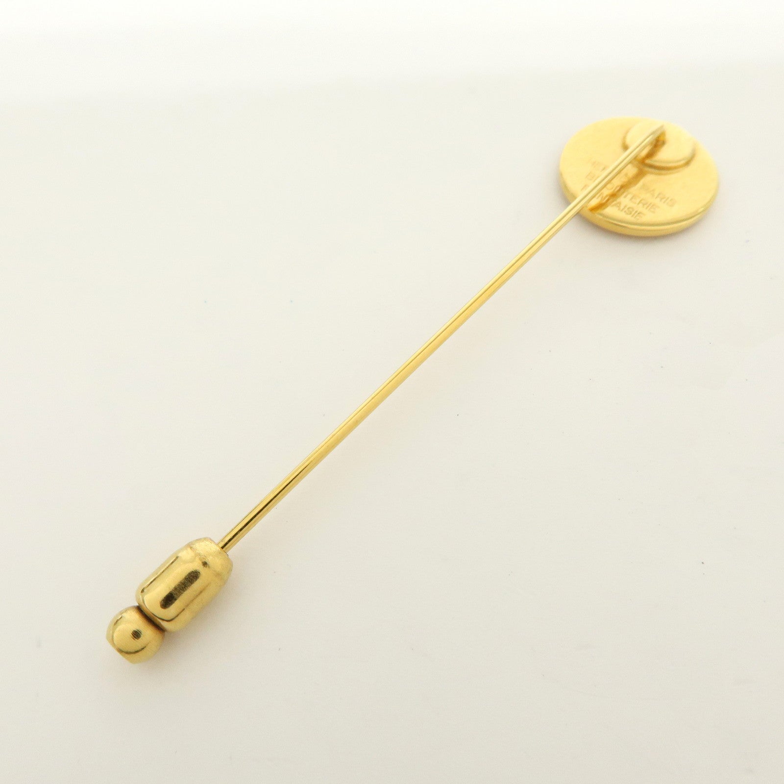 HERMES Sellier Set of 2 Metal Pin Brooch Gold