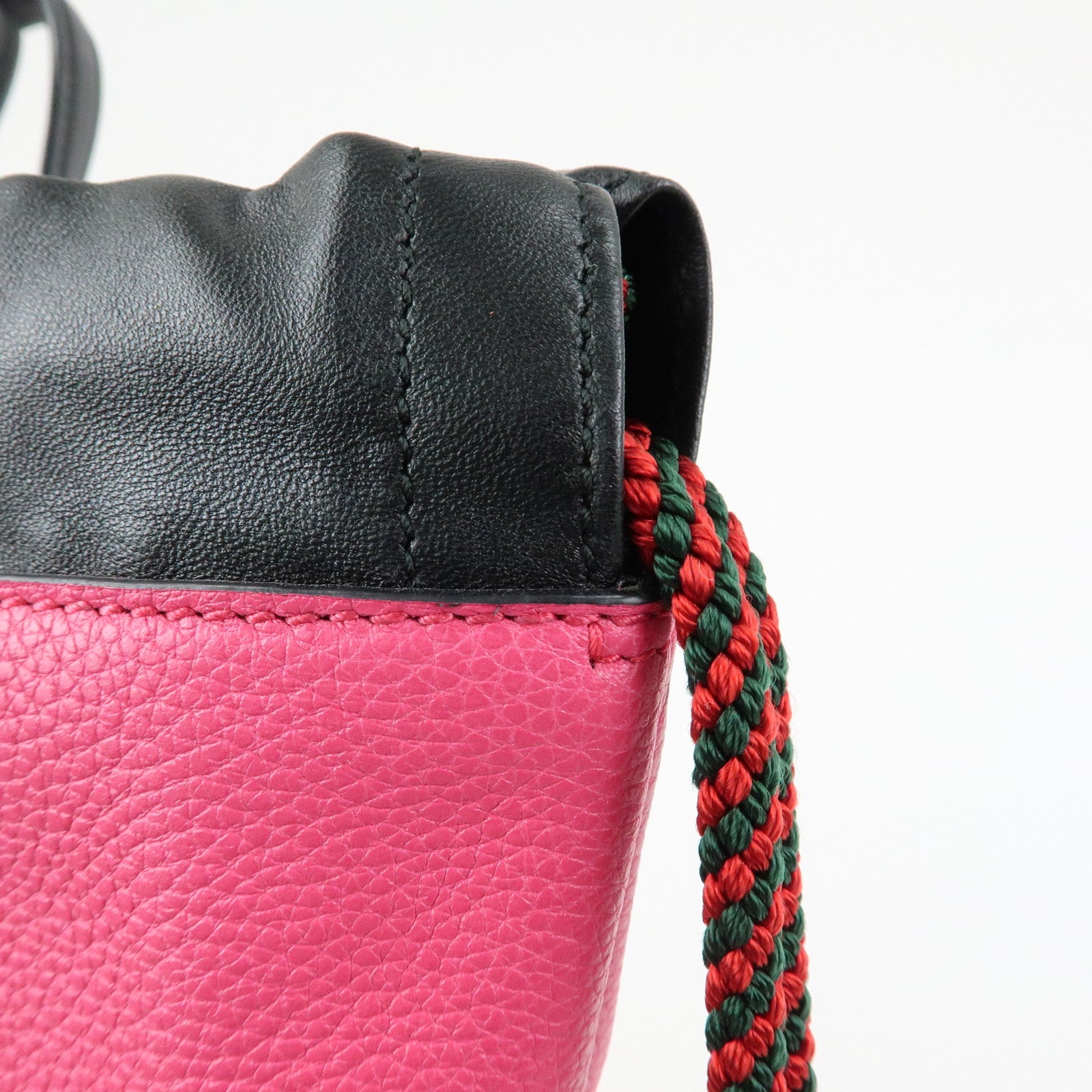 GUCCI Sherry Leather Hand Bag Draw String Backpack Pink 316639