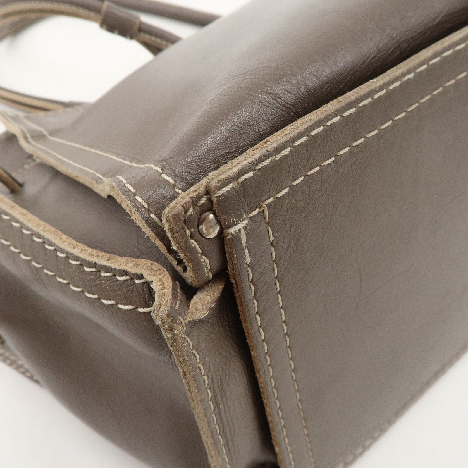 LOEWE Anagram Leather Shopper Tote Bag Shoulder Bag Brown Used