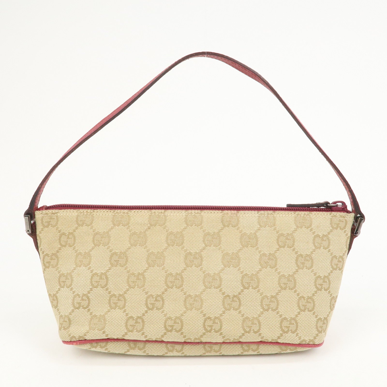 GUCCI Boat Bag GG Monogram Canvas Hand Bag  Beige Bordeaux 07198