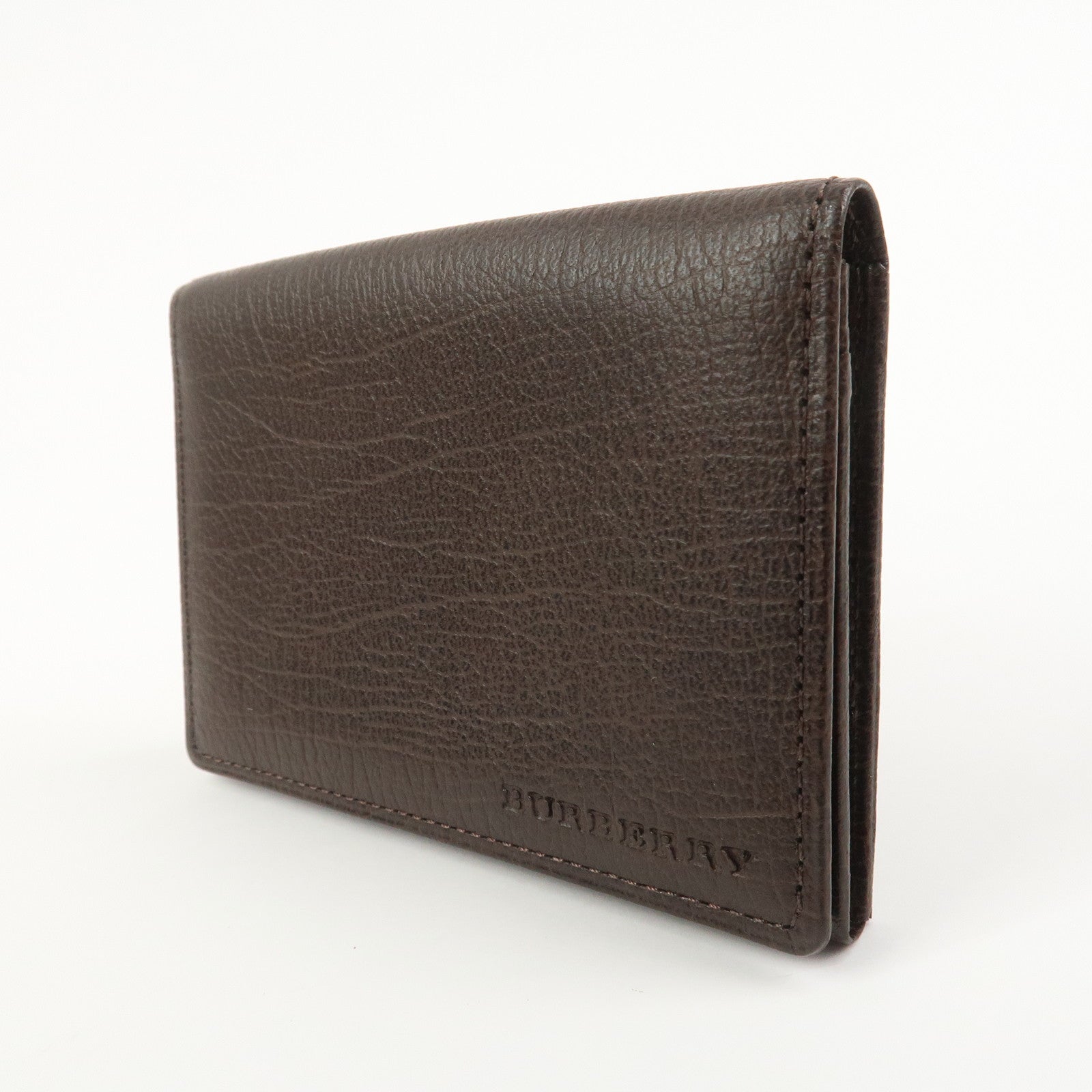 BURBERRY Calf Leather Card Case Card Holder Fragment Case Brown
