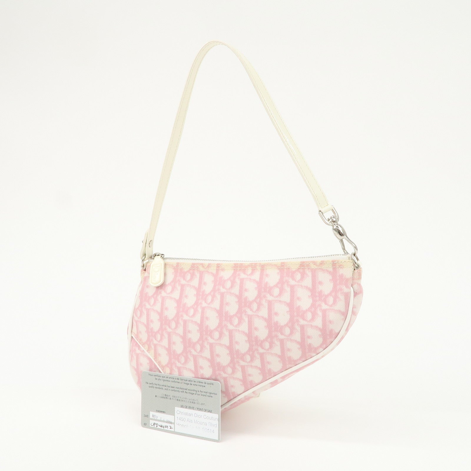 Christian Dior Trotter PVC Leather Saddle Pouch Hand Bag Pink White