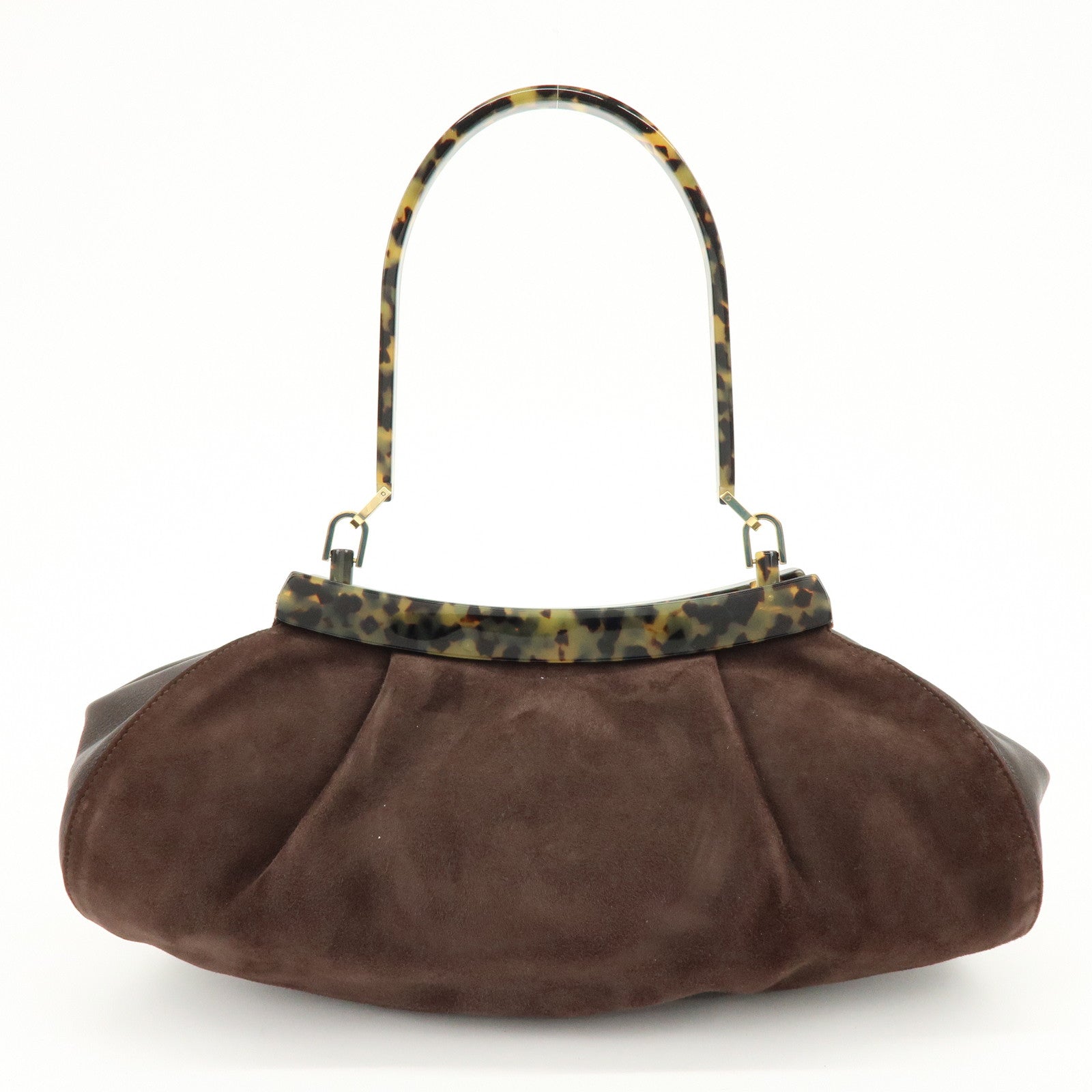 Ferragamo Suede Leather Plastic Shoulder Bag Hand Bag Brown