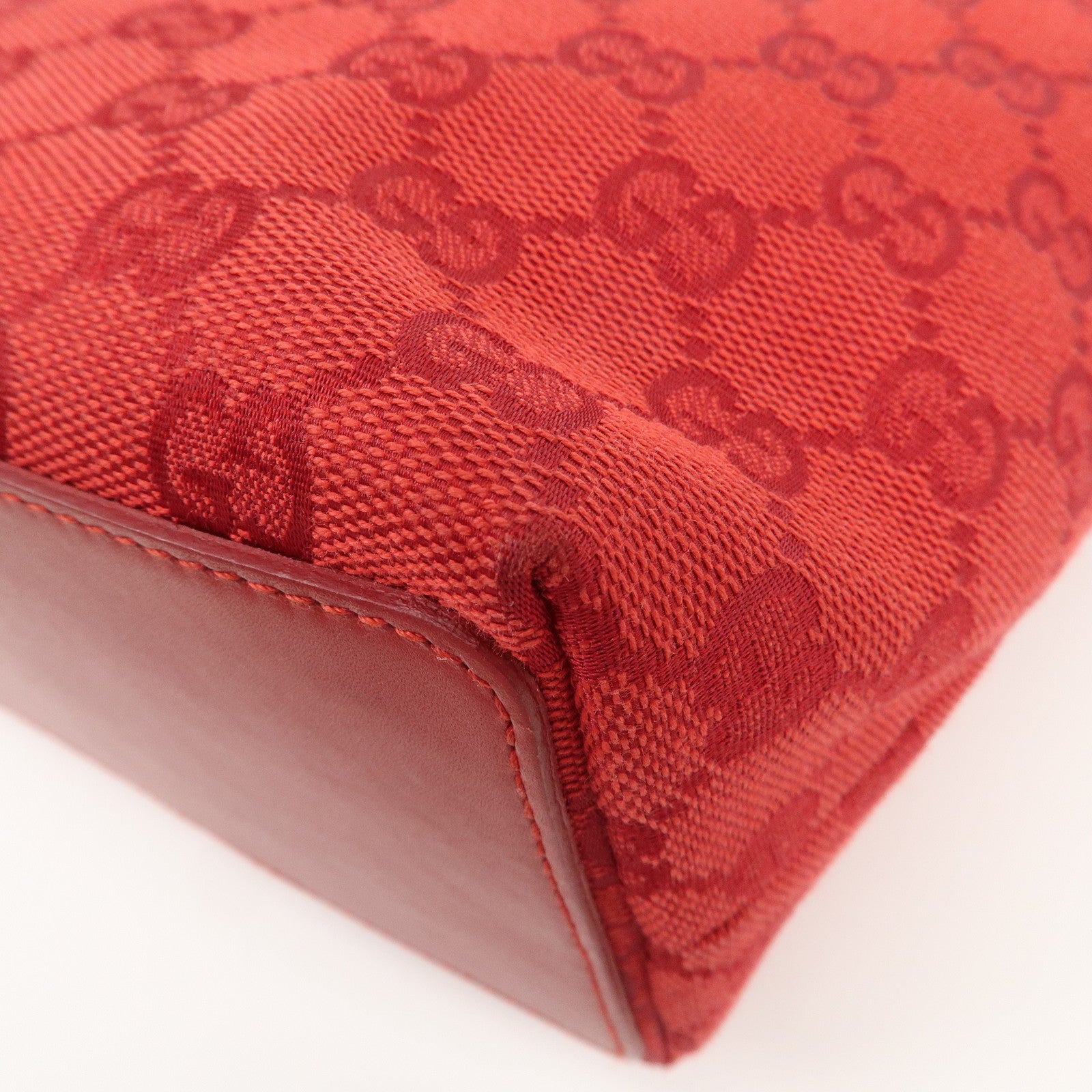 GUCCI GG Canvas Logo Leather Shoulder Bag Hand Bag Red 002繝ｻ1099