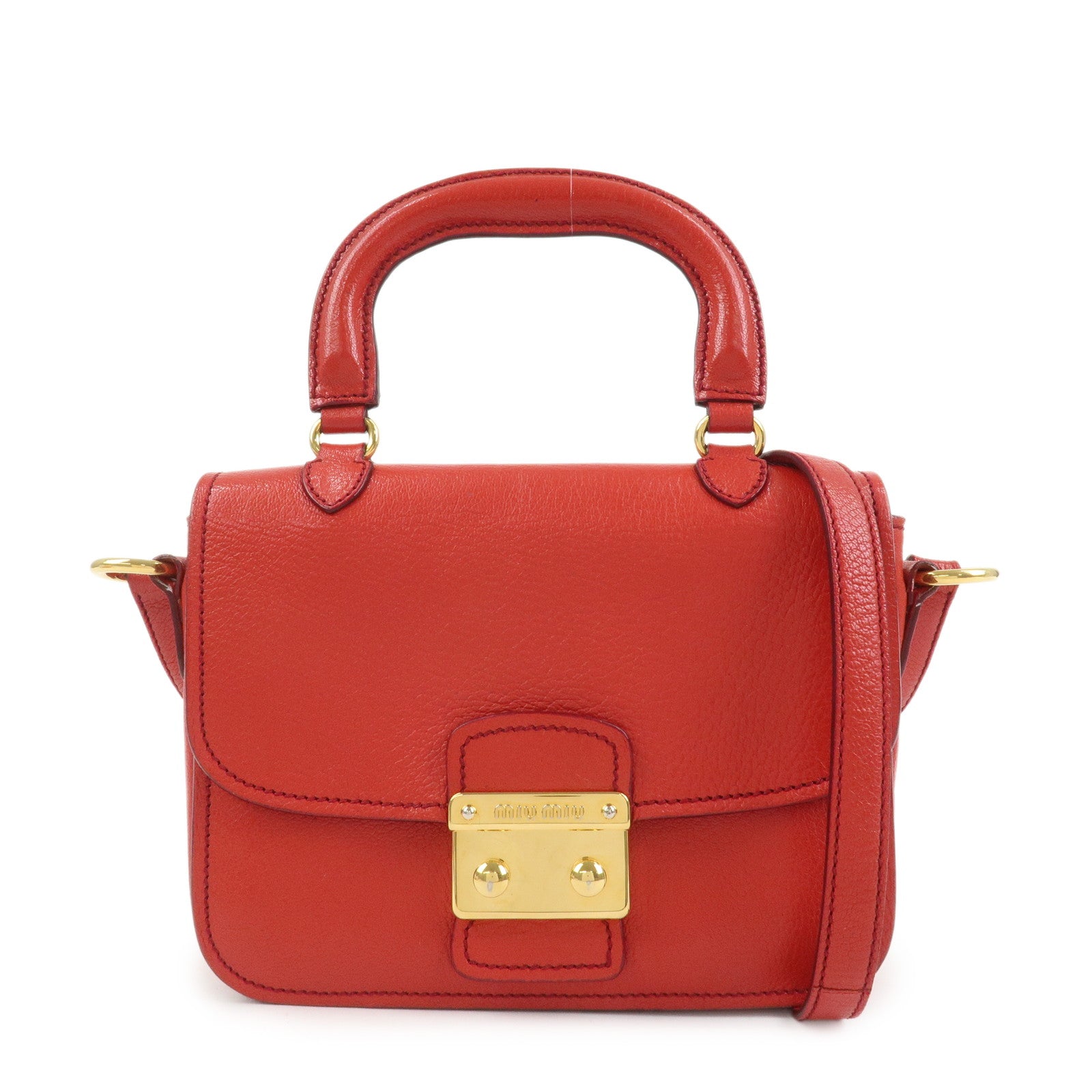MIU MIU Madras Leather 2Way Bag Hand Bag Shoulder Bag Red RTC460