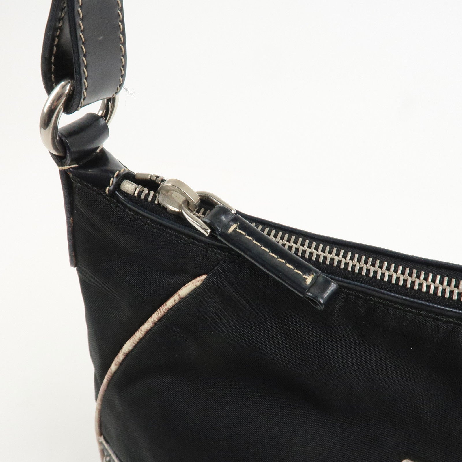 PRADA Triangle Logo Nylon Leather Shoulder Bag Black BR2840