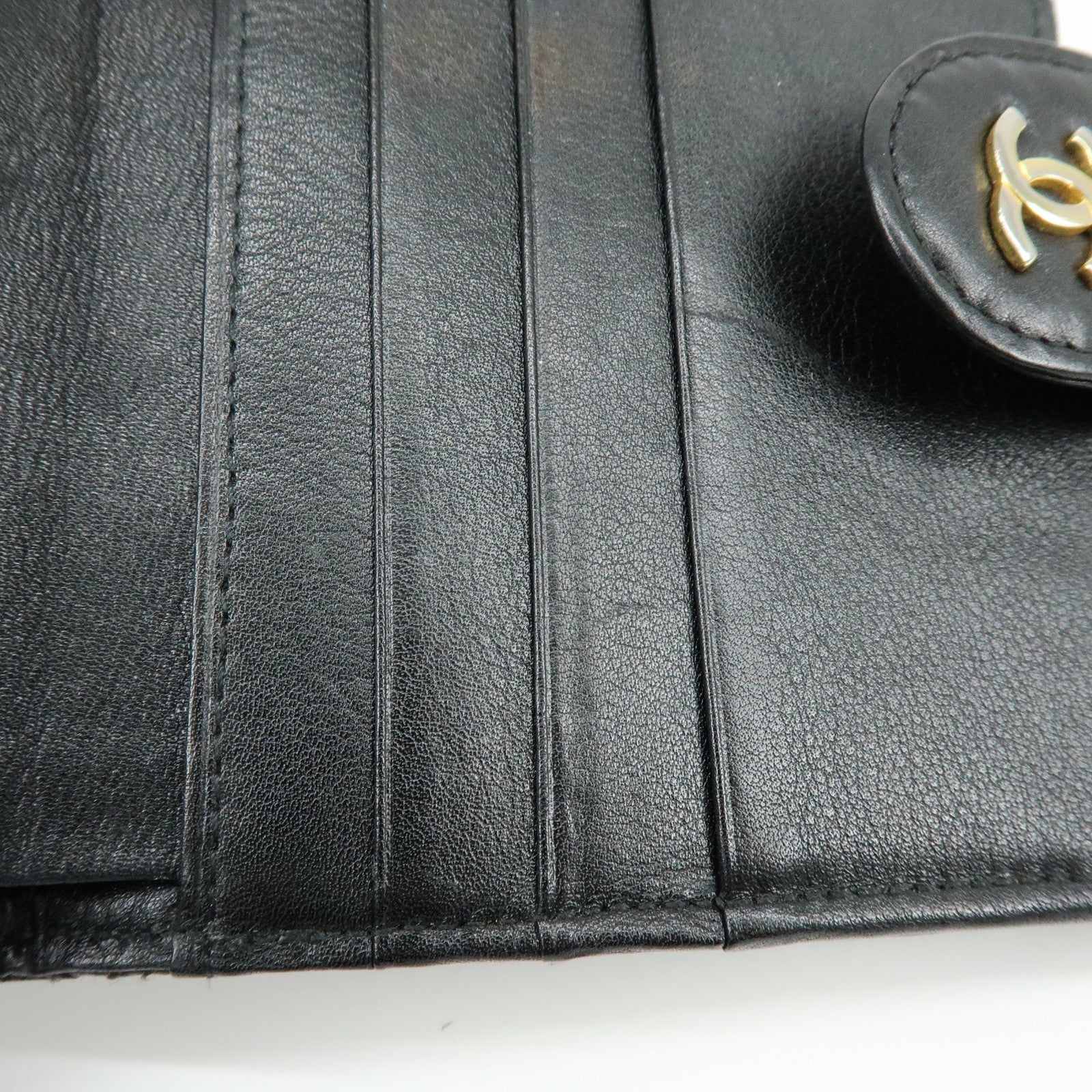 CHANEL Bicolore COCO Mark Calf Leather Compact Bi-fold Wallet Black