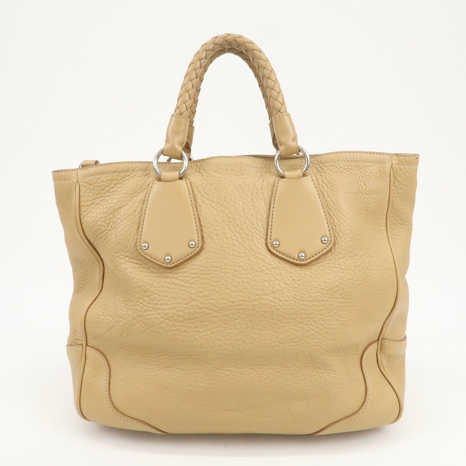 PRADA Logo Leather 2Way Bag Hand Bag Shoulder Bag Beige BN1364