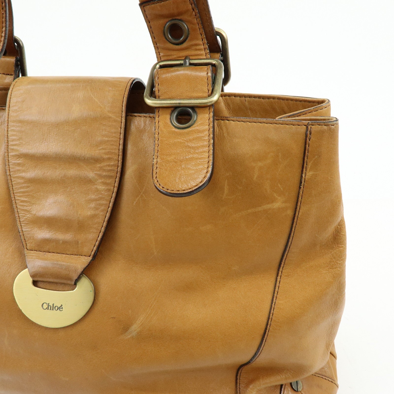 Chloe Maroquinerie Leather Tote Bag Shoulder Bag Hand Bag Brown