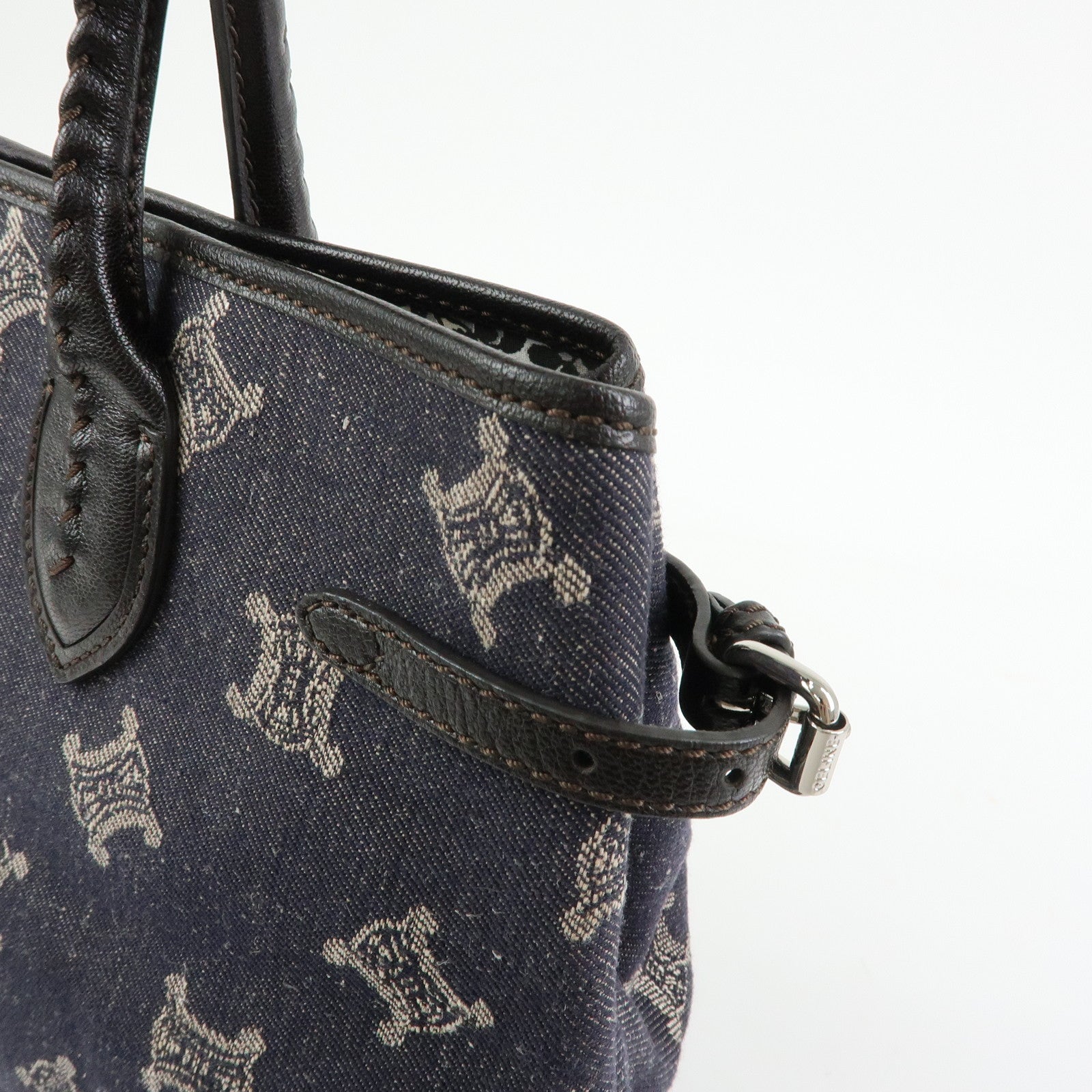 CELINE Macadam Denim Leather Tote Bag Indigo Blue Brown