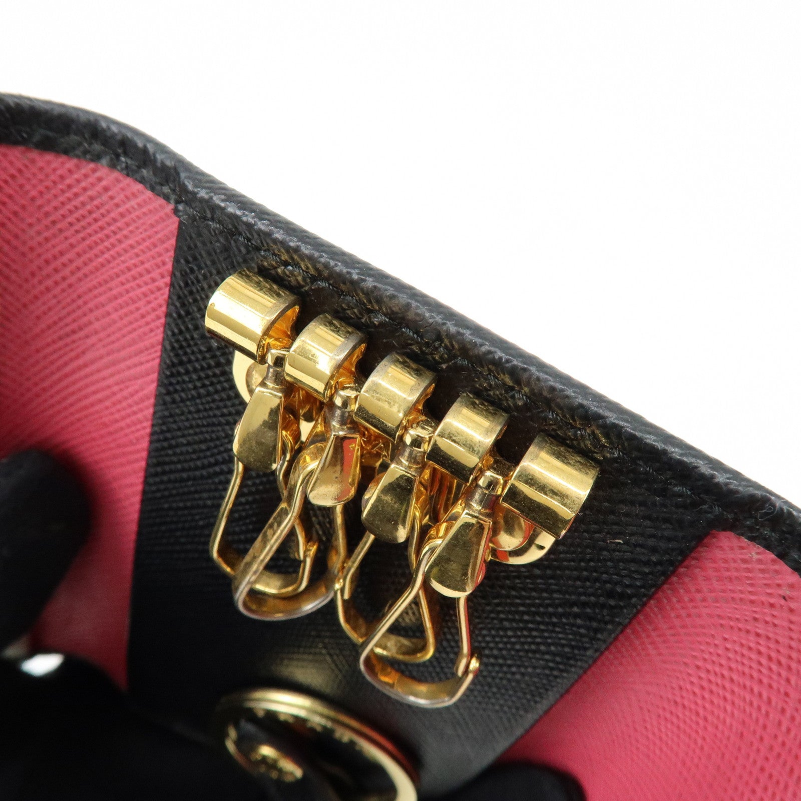 PRADA Saffiano Leather Key Case Key Ring Key Holder Black